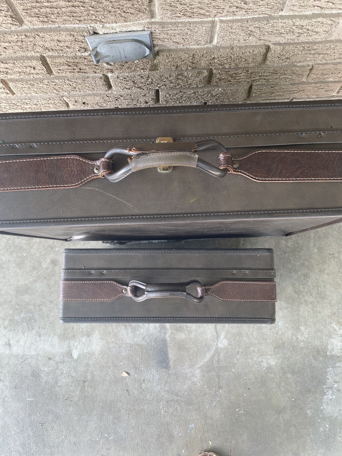 Vtg MCM 1950s Hartmann Leather Luggage Wardrobe Suitcase Matching 2 Piece 1 Key
