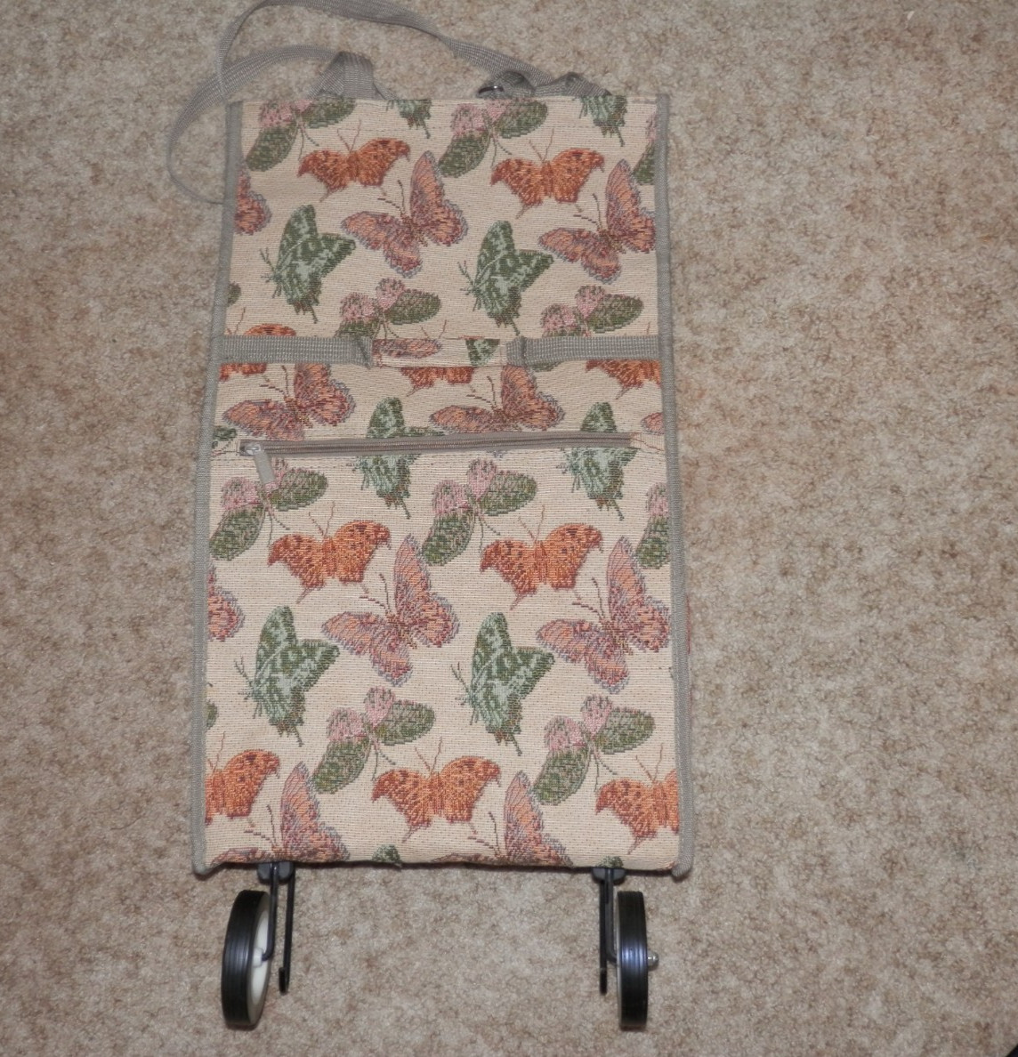 Vintage Pioneer Express Rolling Tote Bag Wheeled Luggage w/ Butterfly Tapestry