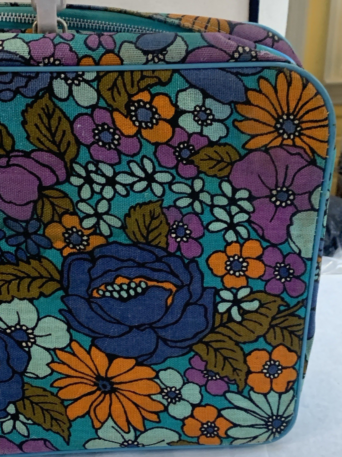 Vintage Grants Retro 60s 70s Floral Flower Suitcase Travel Bag Canvas Case