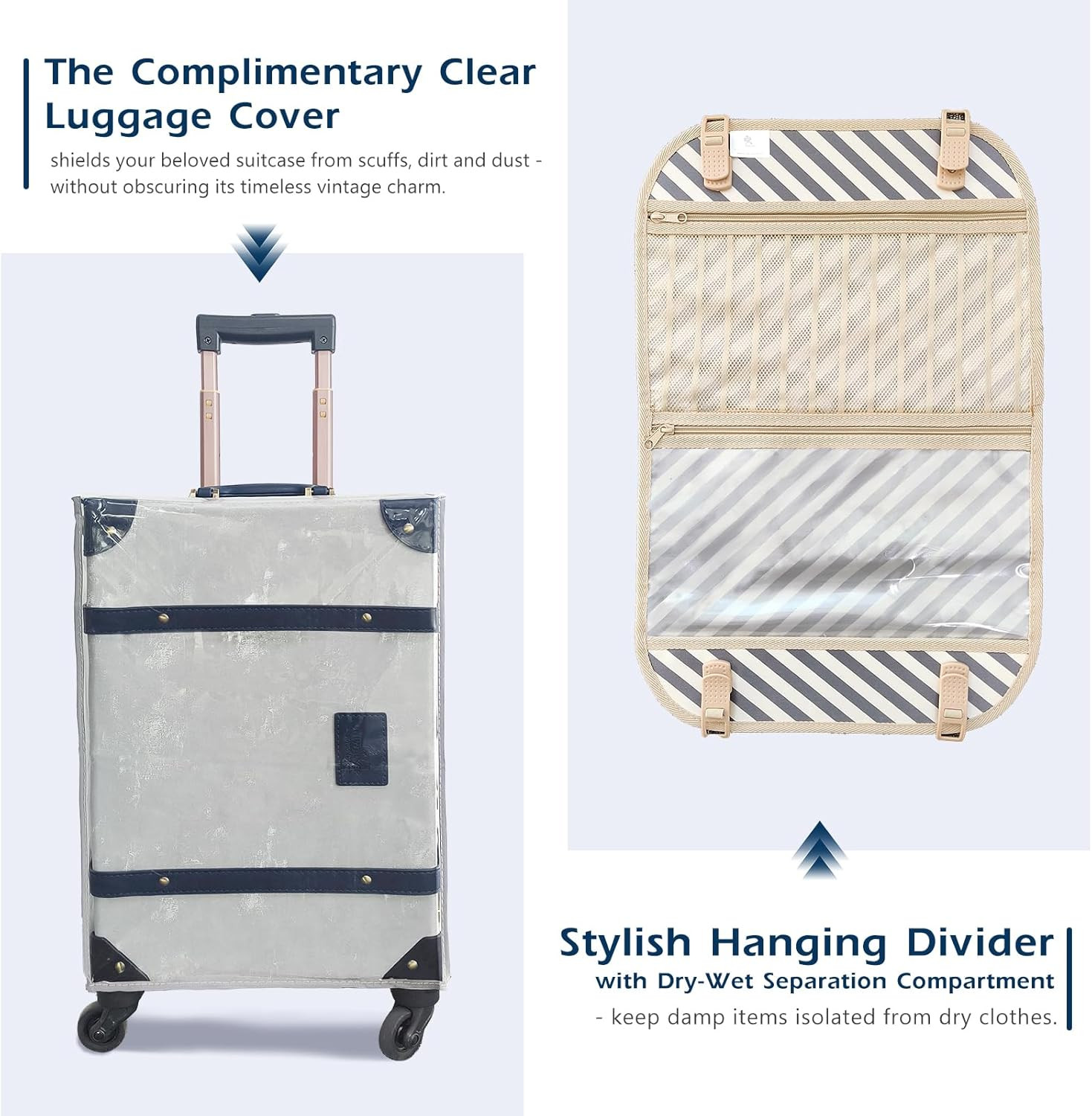 3-Piece Vintage Suitcase Set, Retro Leather Travel Luggage with Cosmetic Train B