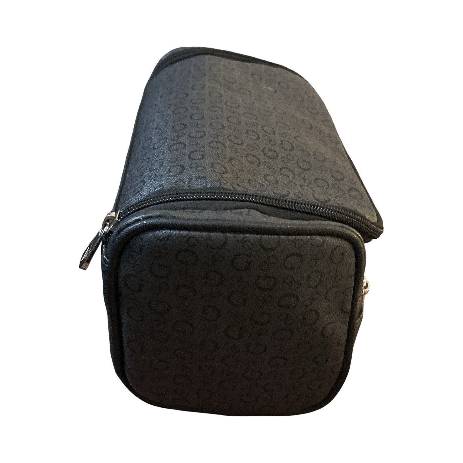 VINTAGE GUESS Monogram Travel Bag Dopp Kit Toiletries Case Black Logo Print Y2K