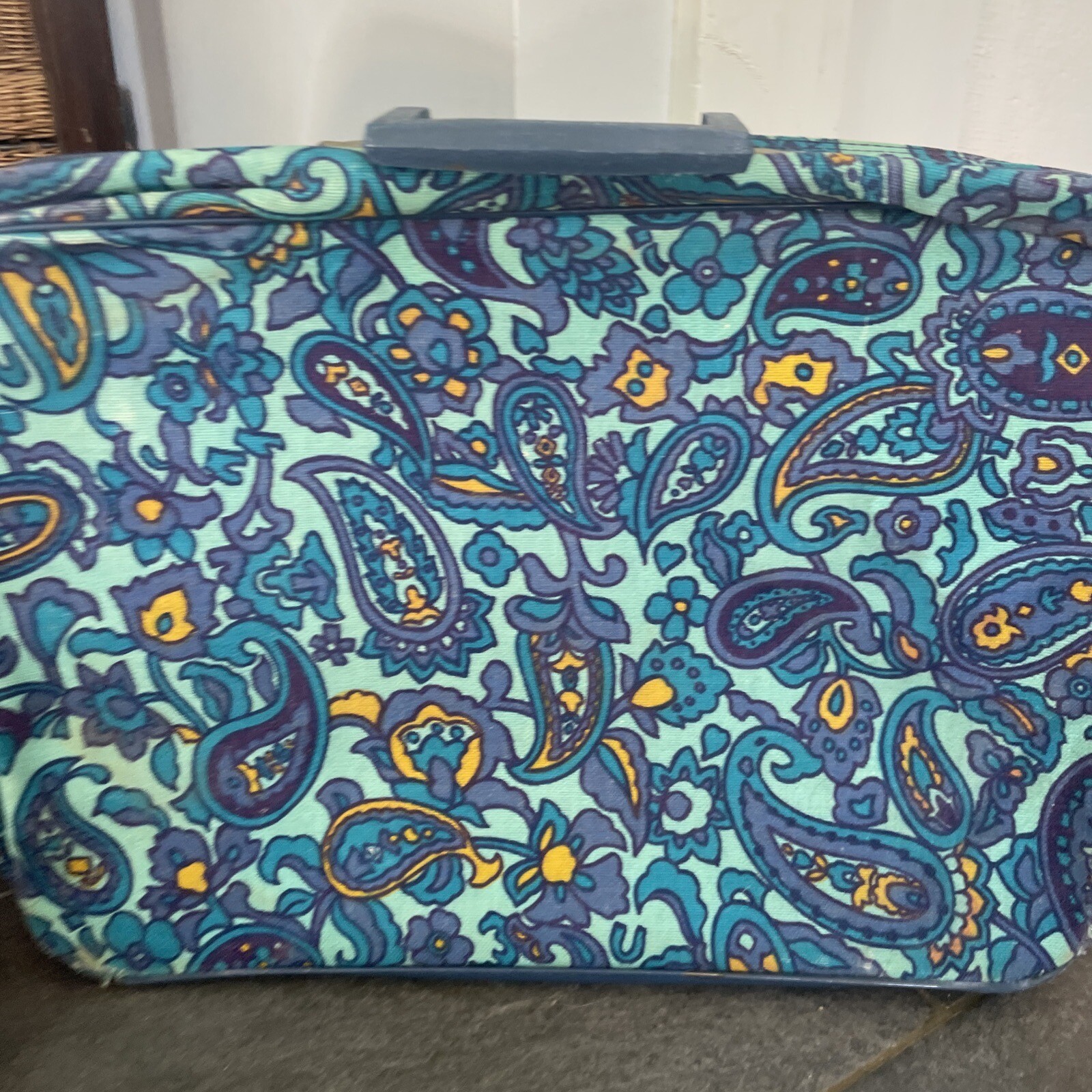 Vintage Bantam Travelware Floral Blue Yellow Mod Pattern Suitcase AND Purse 60’s