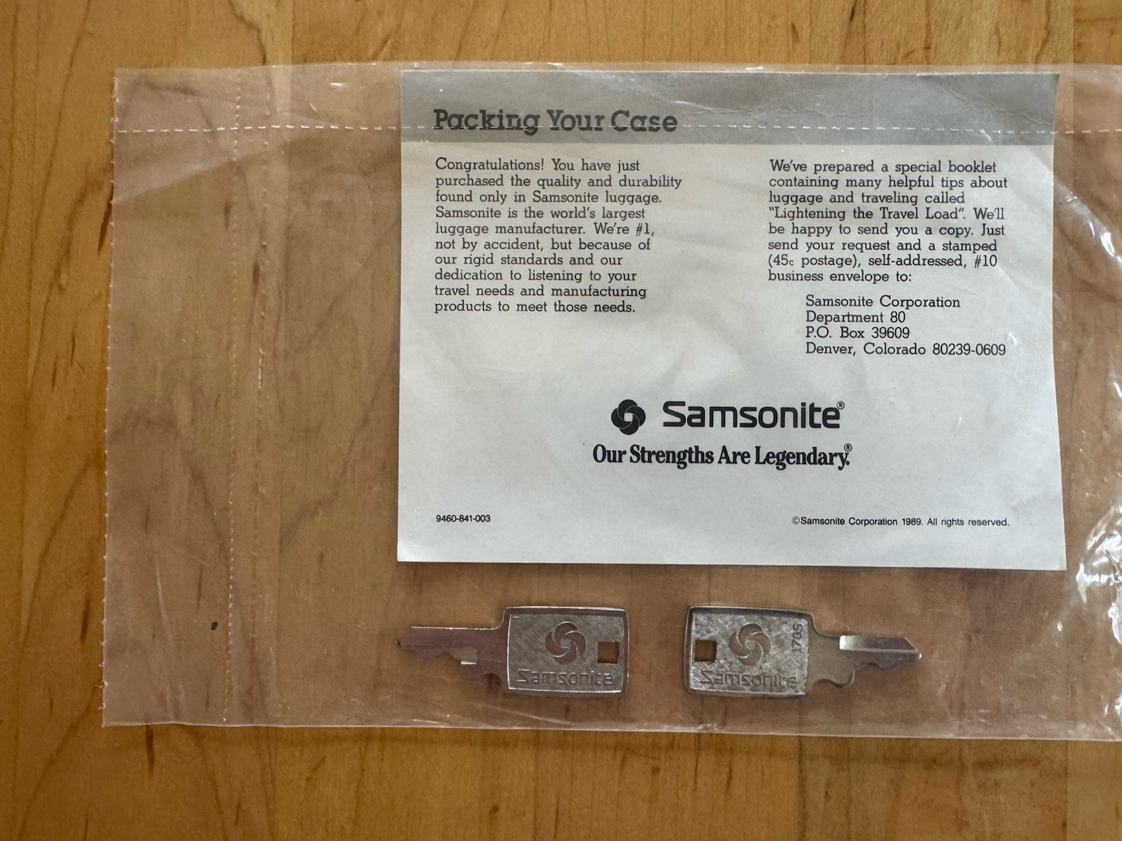 Vintage 1989 170S Samsonite Luggage Keys In Sealed Package – Set Of 2