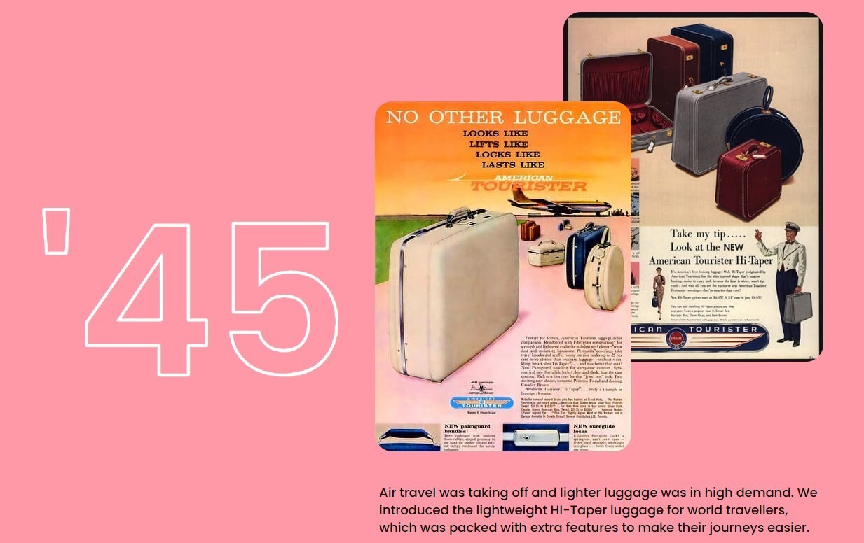 American Tourister Hi-Taper 1940s gray hard suitcase luggage 24 x 16 pink lining