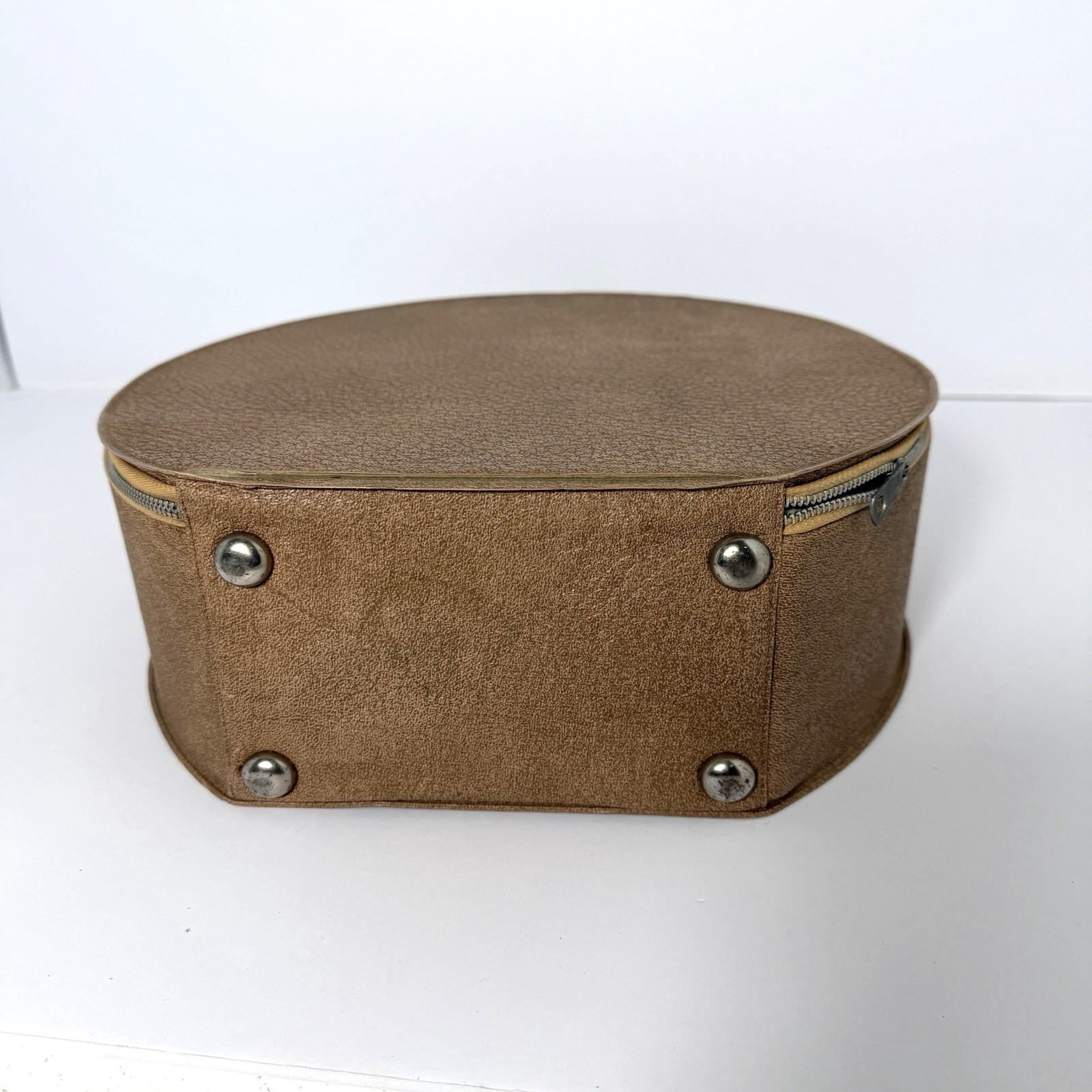 VTG MCM Round Hat Box Atomic Starburst Interior State Zipper Grandmacore