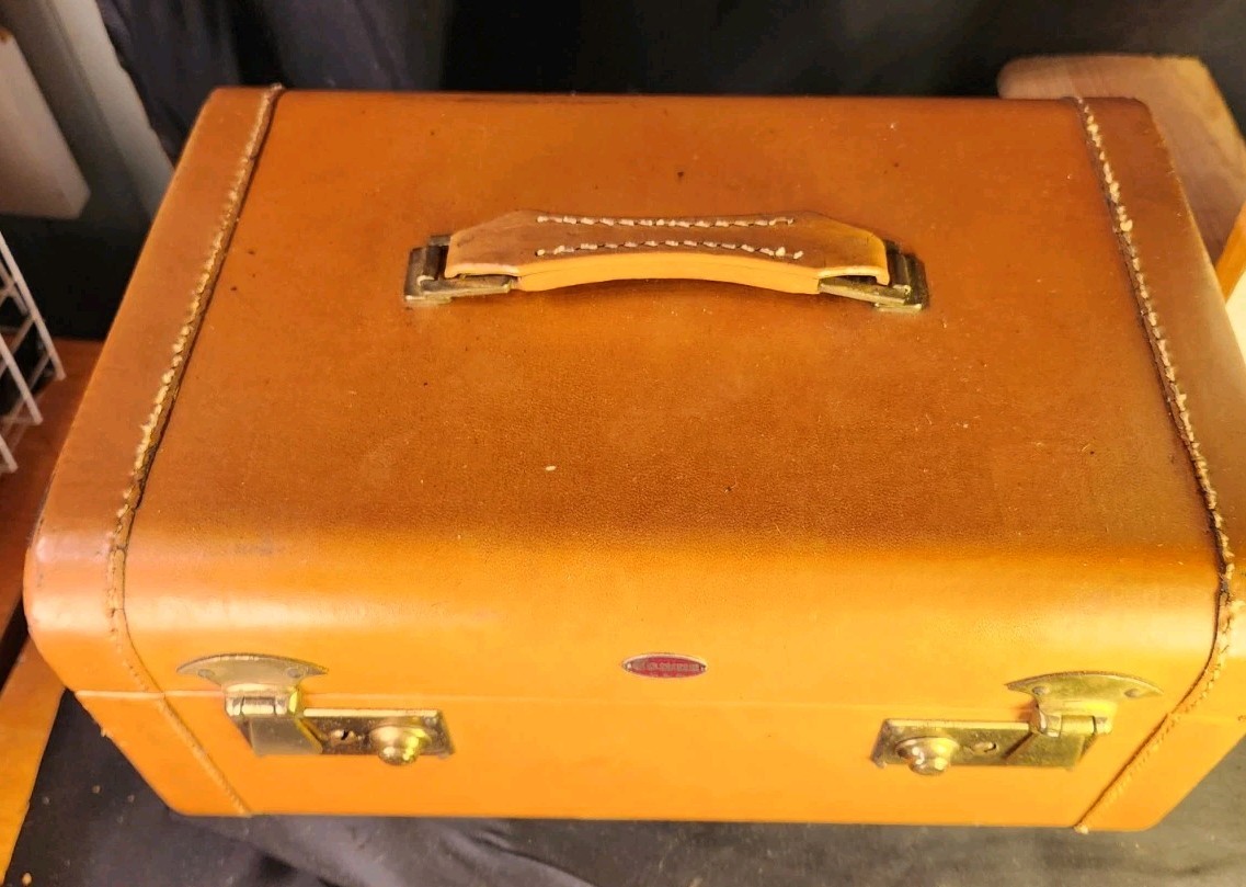 Vintage Samsonite Leather Train Case Makeup Cosmetic Box Hard Shell