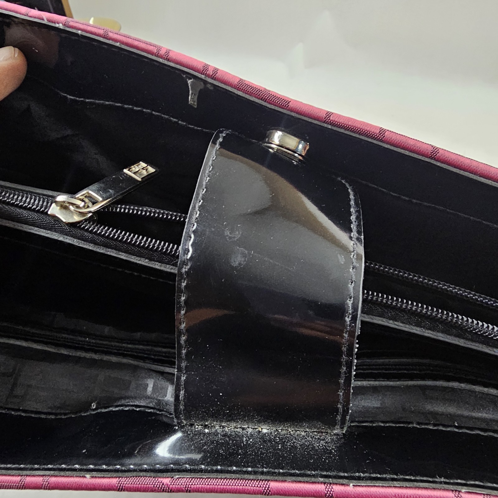 DVF Diane Von Furstenberg Fuschia Black Patent Carry On Overnight Luggage Bag