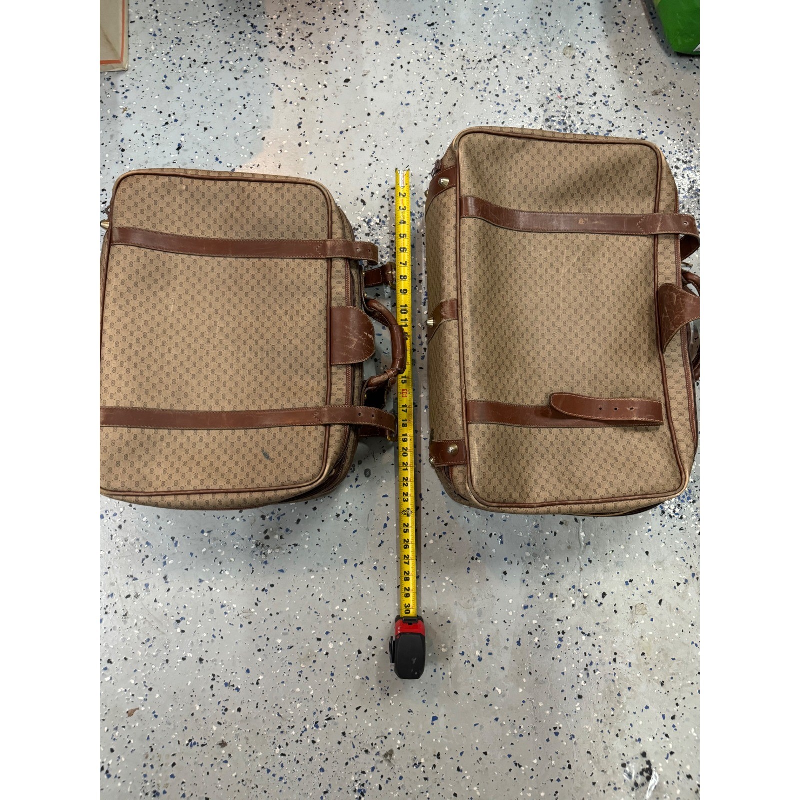 Gucci 1970’s Monogram Canvas Leather Trim Travel Luggage Set Vintage Authentic