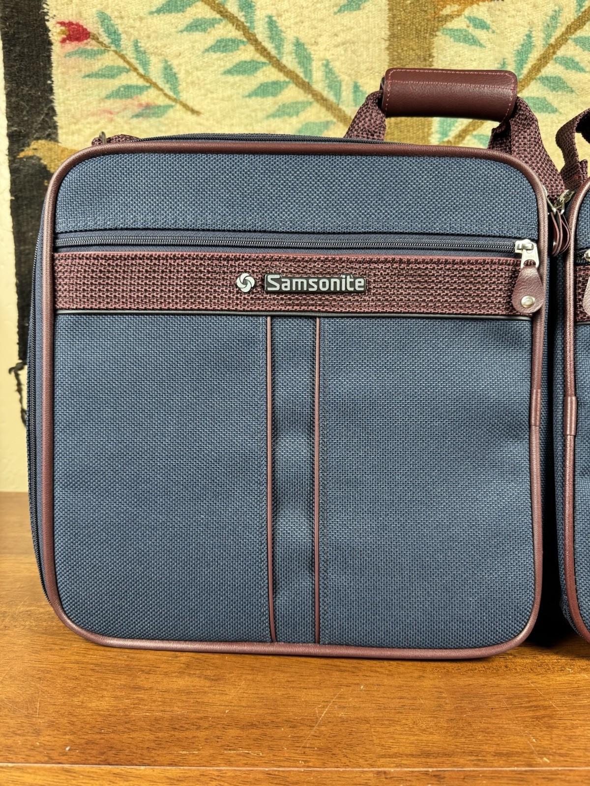 Vintage Samsonite Silhouette 4 Blue Burgundy Briefcase Travel Bag 1987 w/ Lock