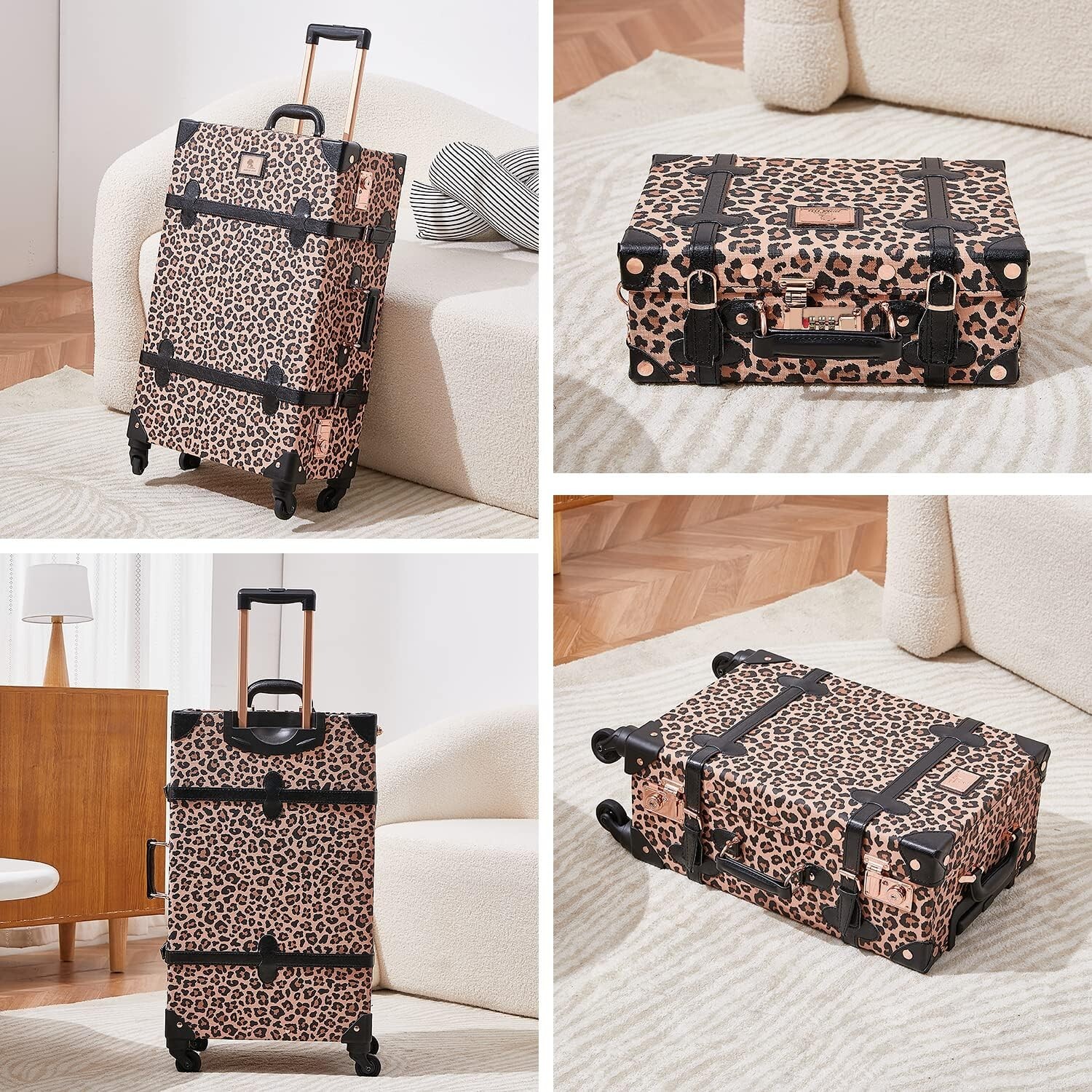 2 Piece Vintage Suitcase Set 26″ Women Cute Travel Luggage with 12″ Handbag