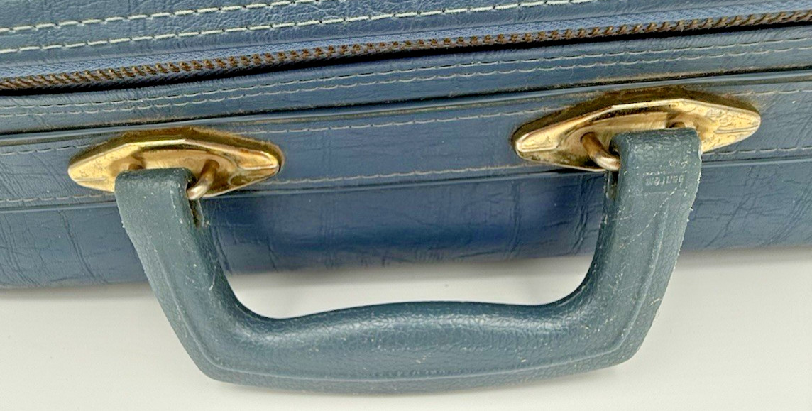 Vintage 1970s Bantam Soft Suitcase Blue Travel Bag Small Carryon Child’s Grandma