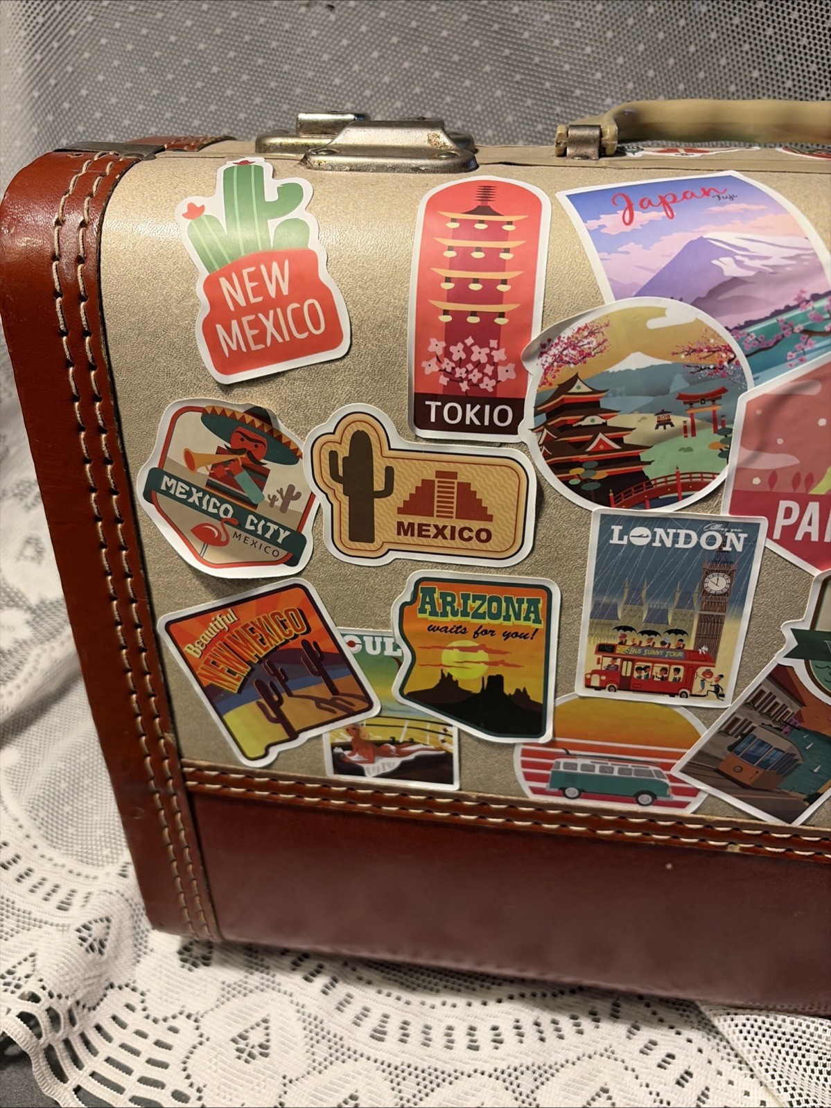 Vintage Carry-On Over Nighter Suitcase World Travel Stickers Retirement Party