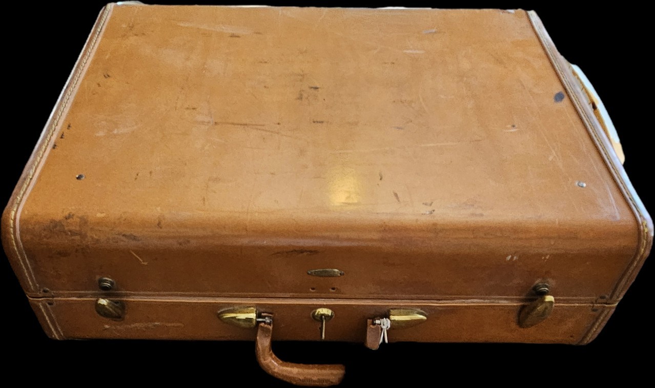 VINTAGE tan Hard Shell Luggage Suitcase with Key Travel Bag