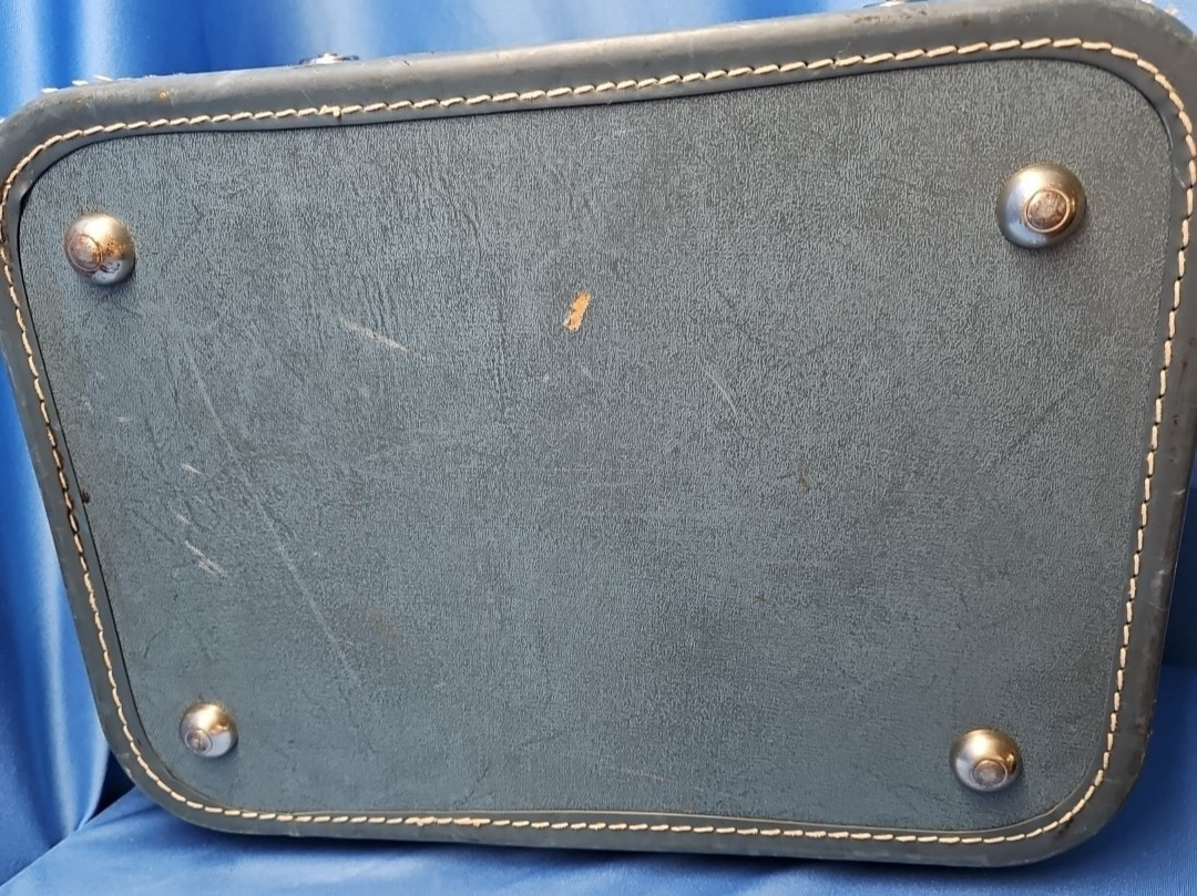 Vintage Monarch Luggage Blue Train Case Cosmetic Travel Bag Mid-Century MCM