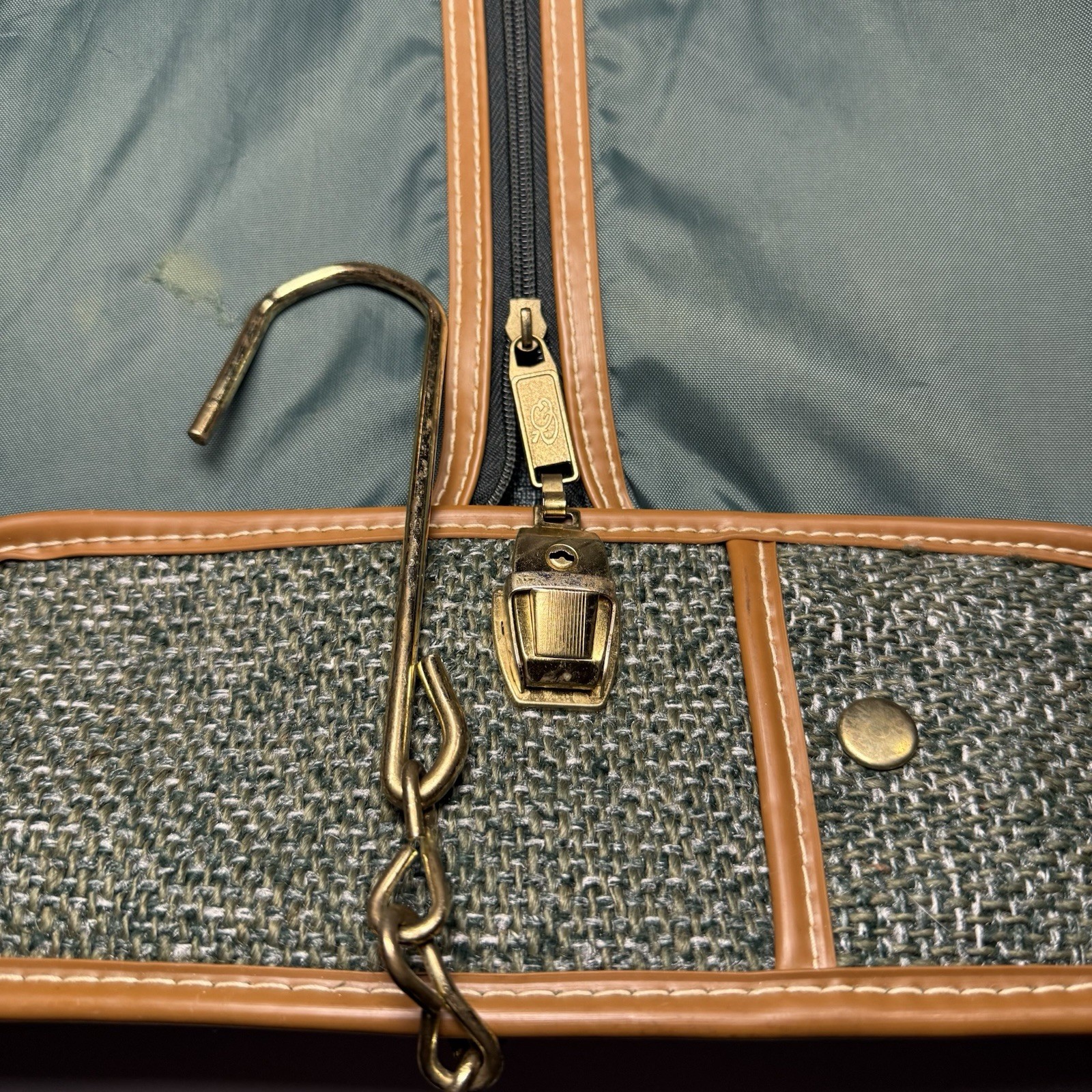 Vintage Oscar de la Renta Green Tweed Garment Bag Travel Luggage Suit Carrier