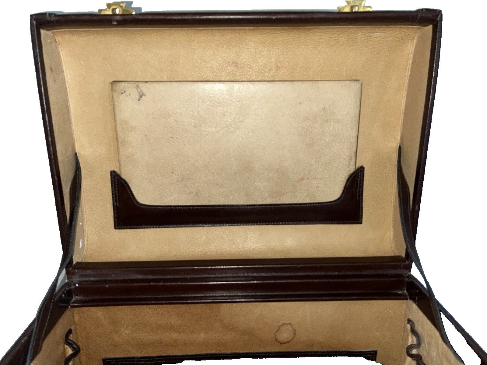 Vtg Leather Train Luggage Vanity Case 1960’s Italian Travel Bag Locks Keys Brown