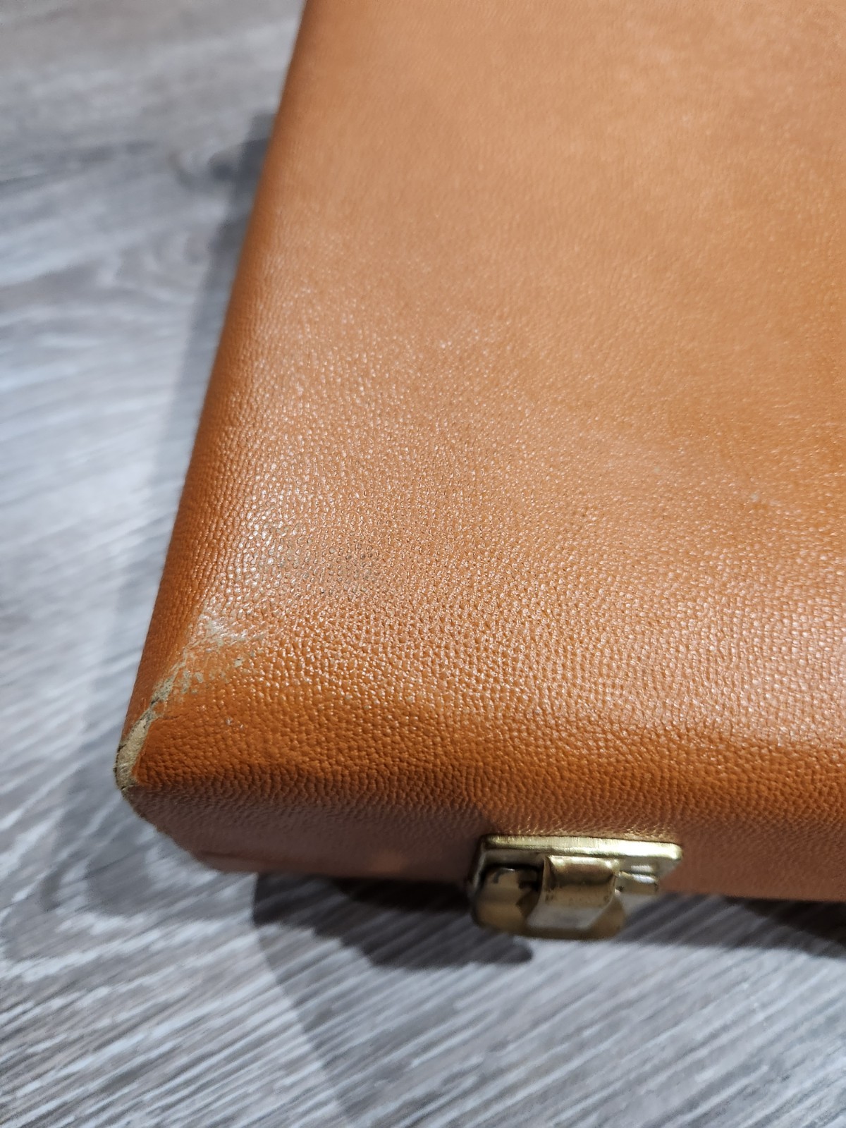 Vintage Brown Hard Faux Leather Suitcase with Locking & Compartments