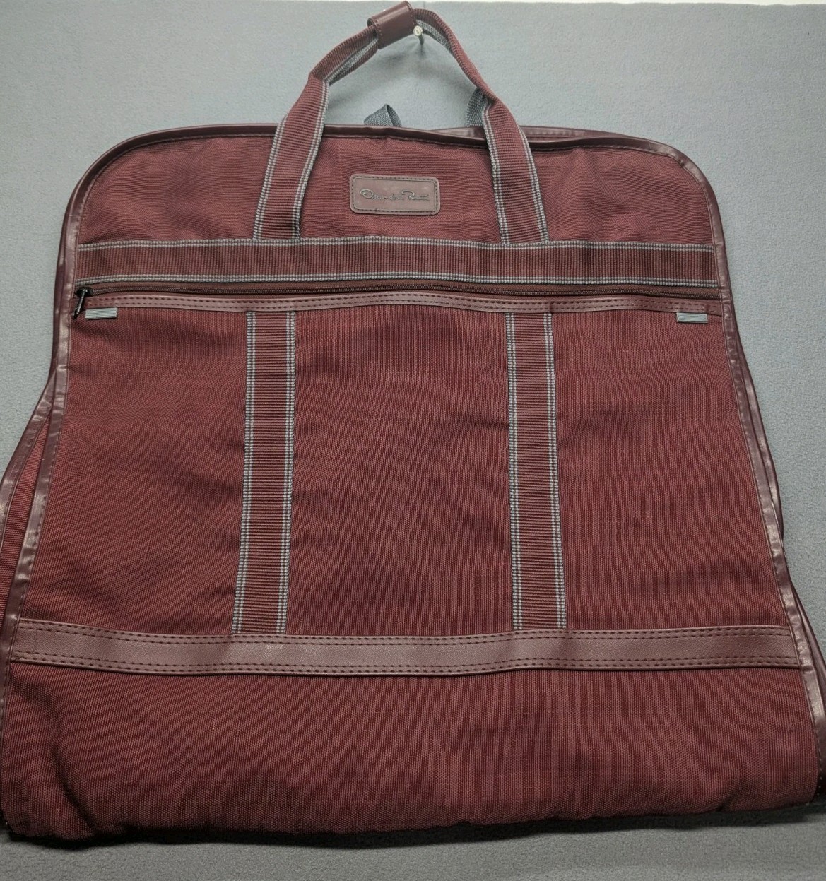 Oscar de la Renta Vintage Tweed Garment Travel Bag Burgundy