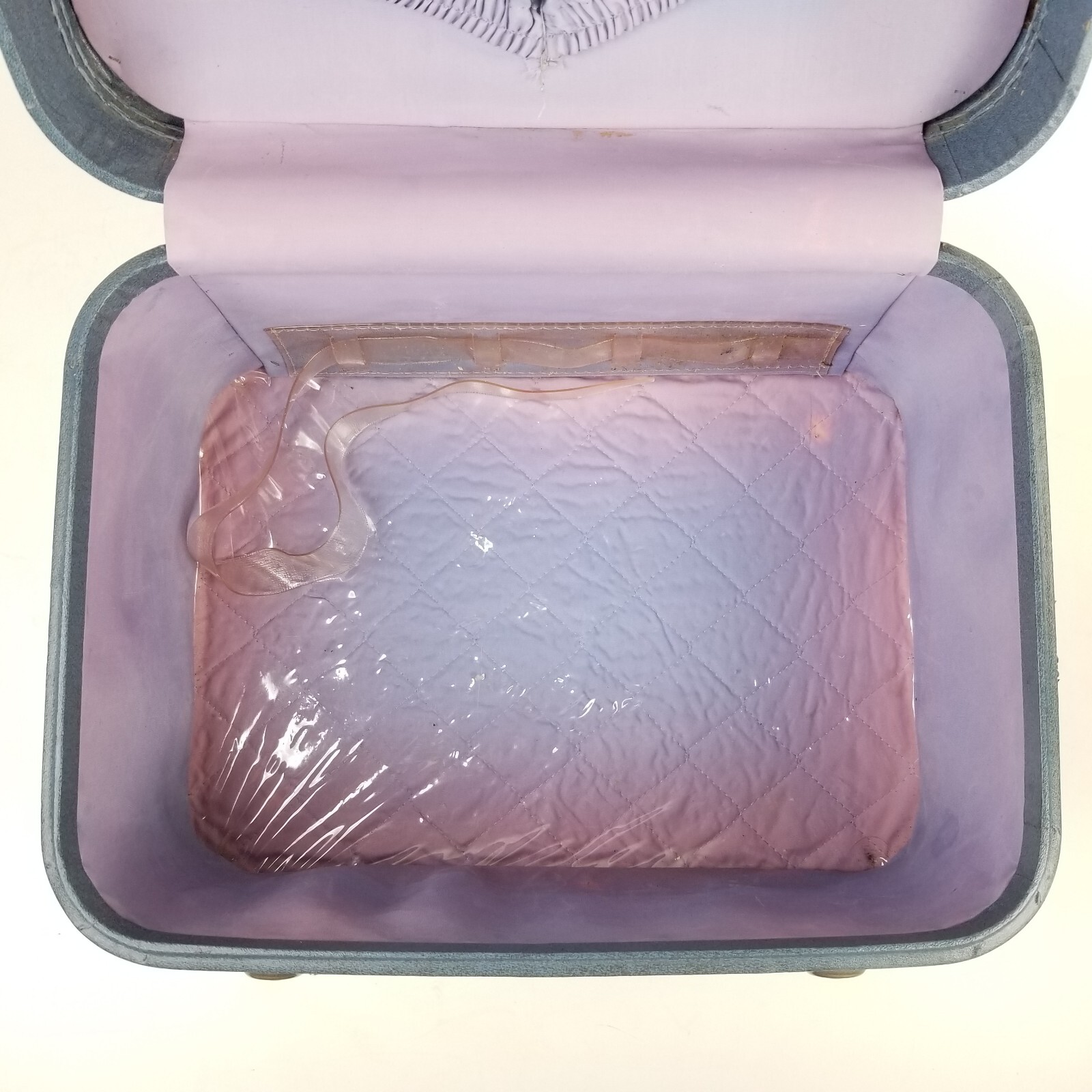 Vintage MONARCH Hard Sided Train Case Makeup Luggage Blue 13.75x10x7.5