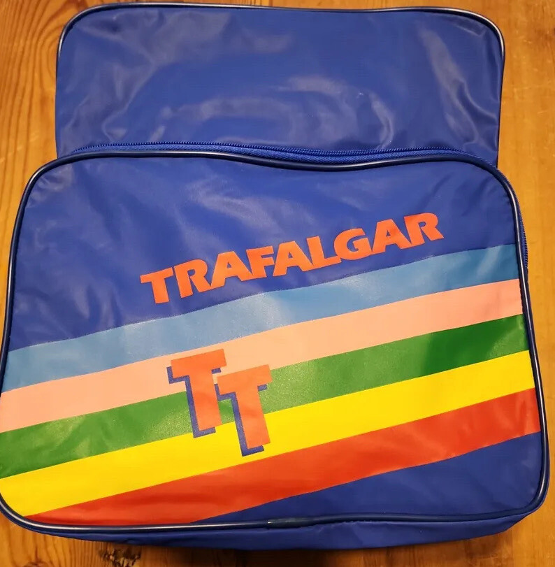 Vintage 80s Trafalgar Shoulder Bag Tote Blue TT Rainbow Travel School Casual 