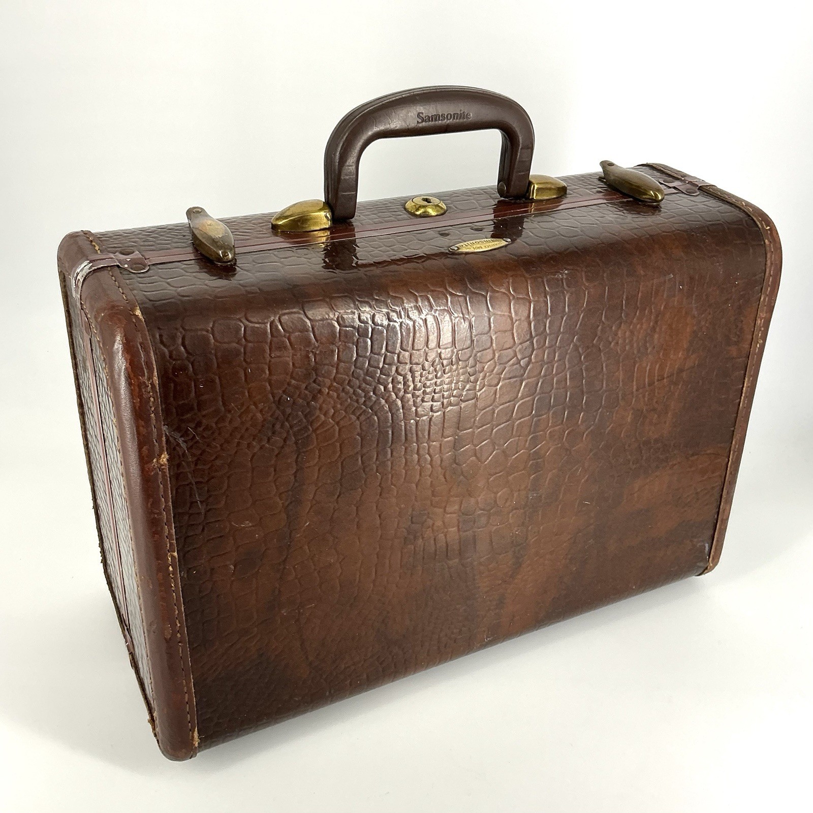 Vintage Shwayder Bros Samsonite Hard Overnight Suitcase Faux Alligator Luggage