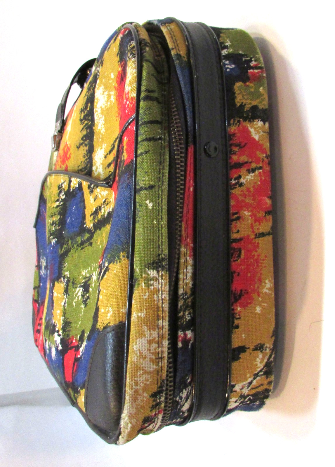 Vintage 1960s Japan Hippie Mod Color Canvas Fabric Briefcase Satchel Travel Bag