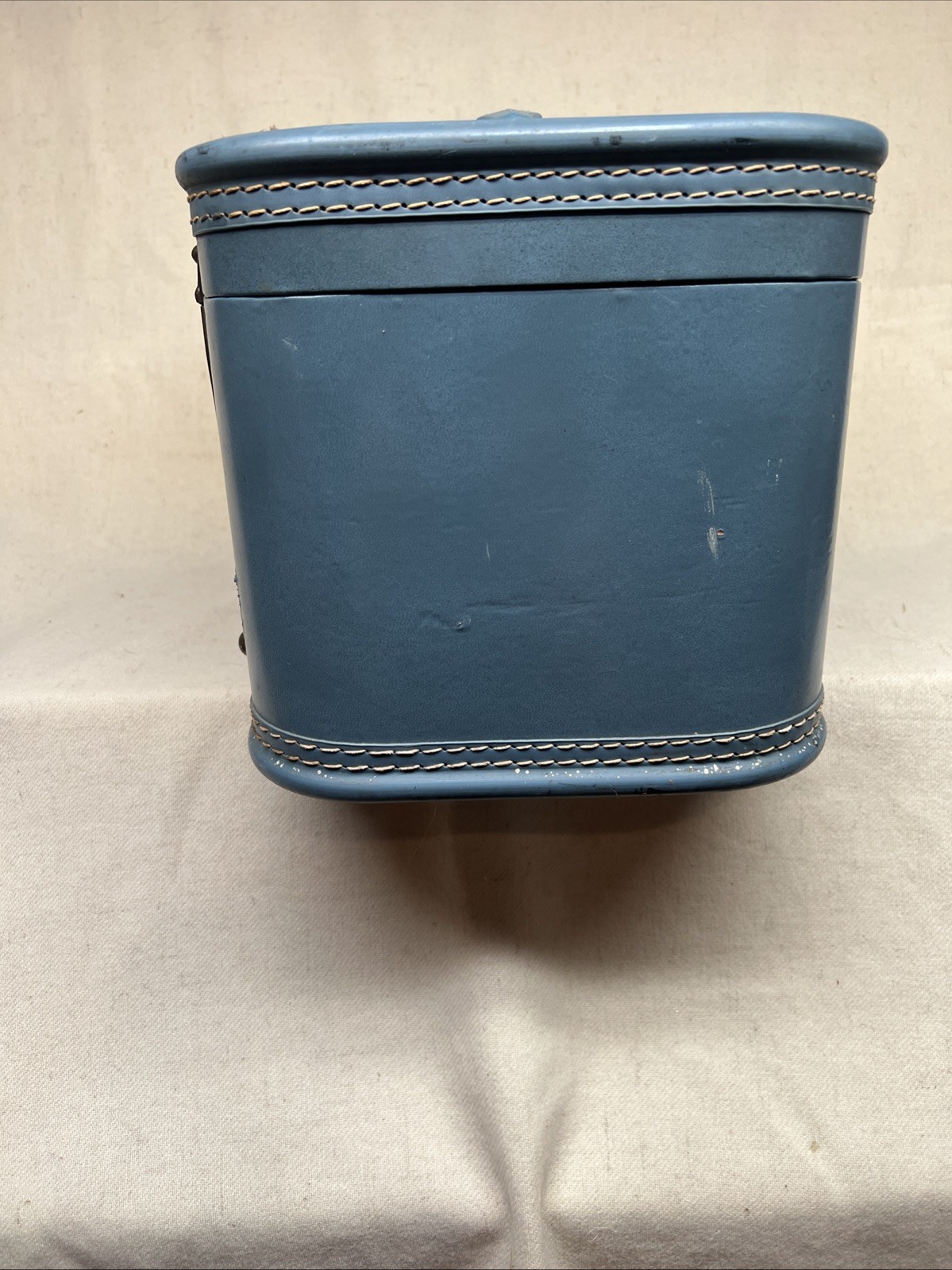 Vintage Blue Travel Joy Train Case with Brass Hardware, No Key, Some Damage