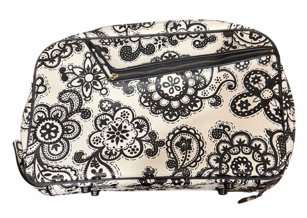 Vintage A.D. Sutton & Sons Flower Power Suitcase Black White 1960s 1970s Mod