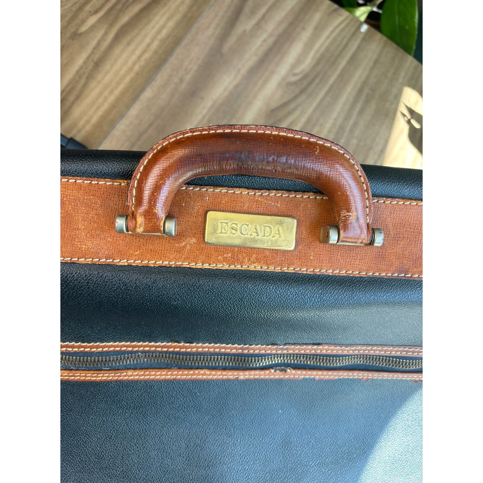 Vintage ESCADA Two Tone Folding Garment Bag Navy Tan Brass