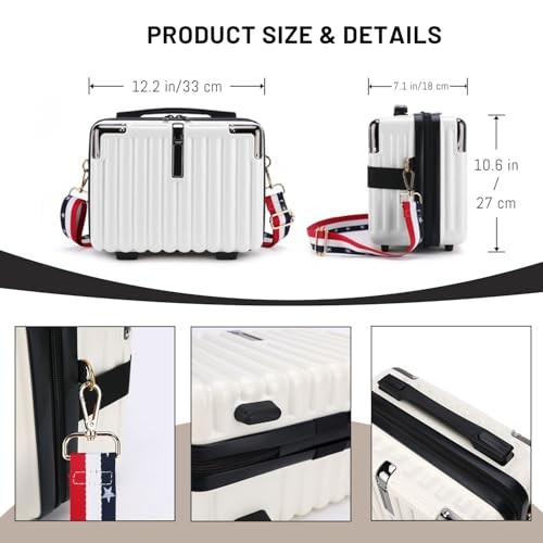 15 Inch Portable Hard Shell Makeup Case, Mini Cosmetic Travel Luggage White