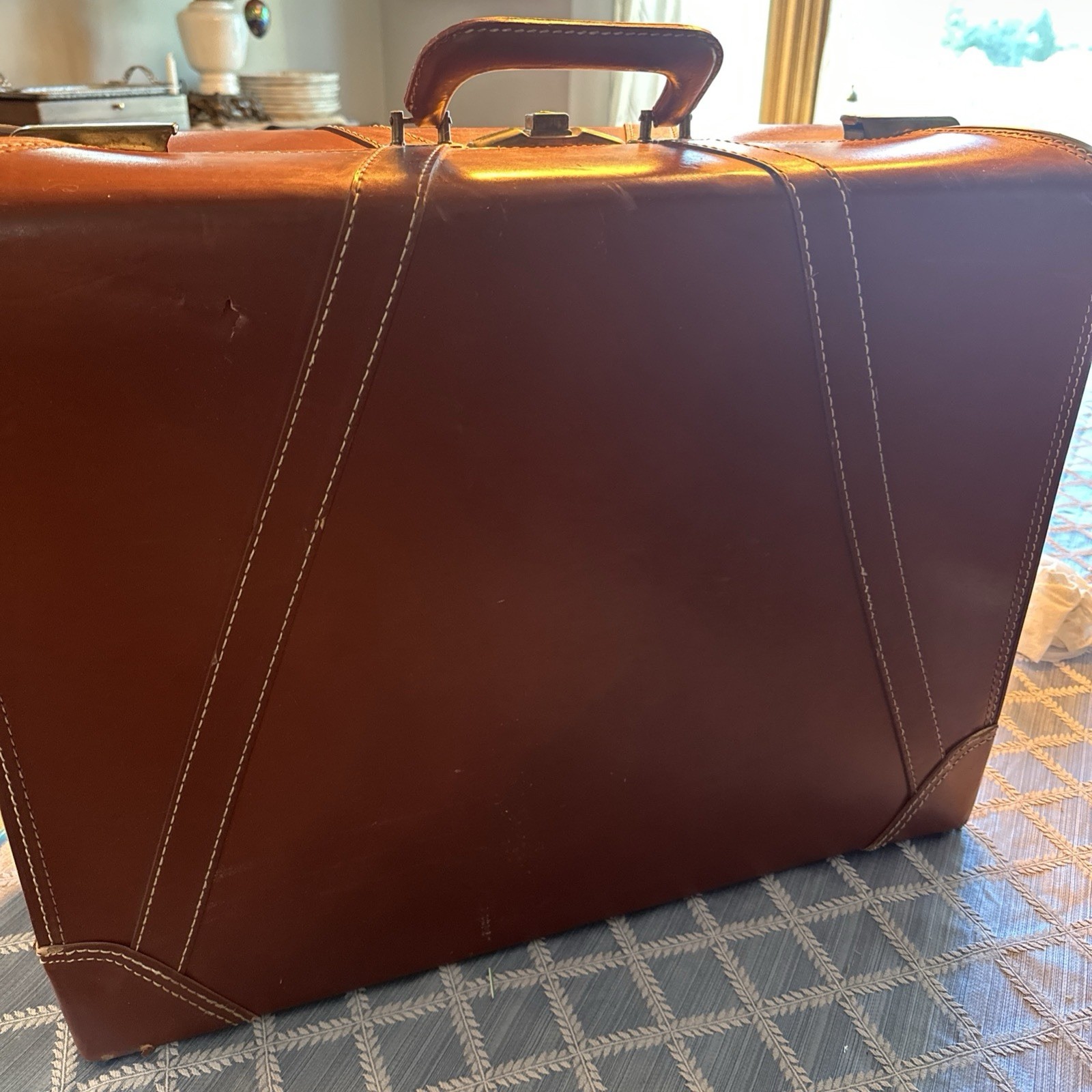 Vintage Platt Gaurdsman Full Cowhide Leather Suitcase 1940’s MCM