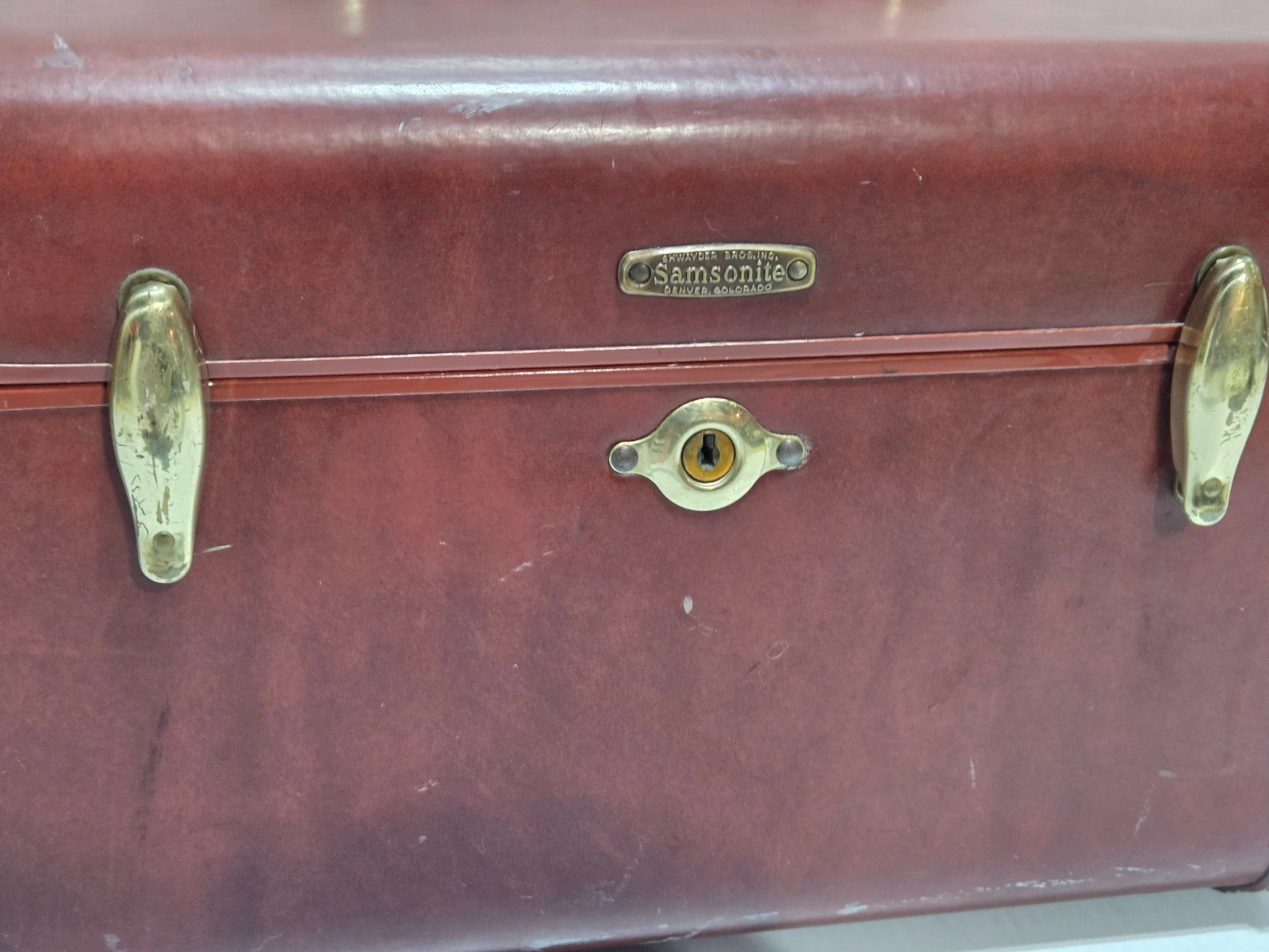 Vintage Samsonite Shwayder Bros Brown Train Case Vanity Luggage With Mirror USA