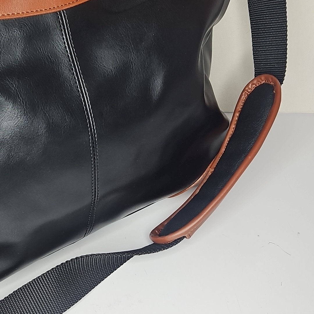 Vintage Leather bag Black With Brown Trim Crossbody Elegant Travel Luggage Bag