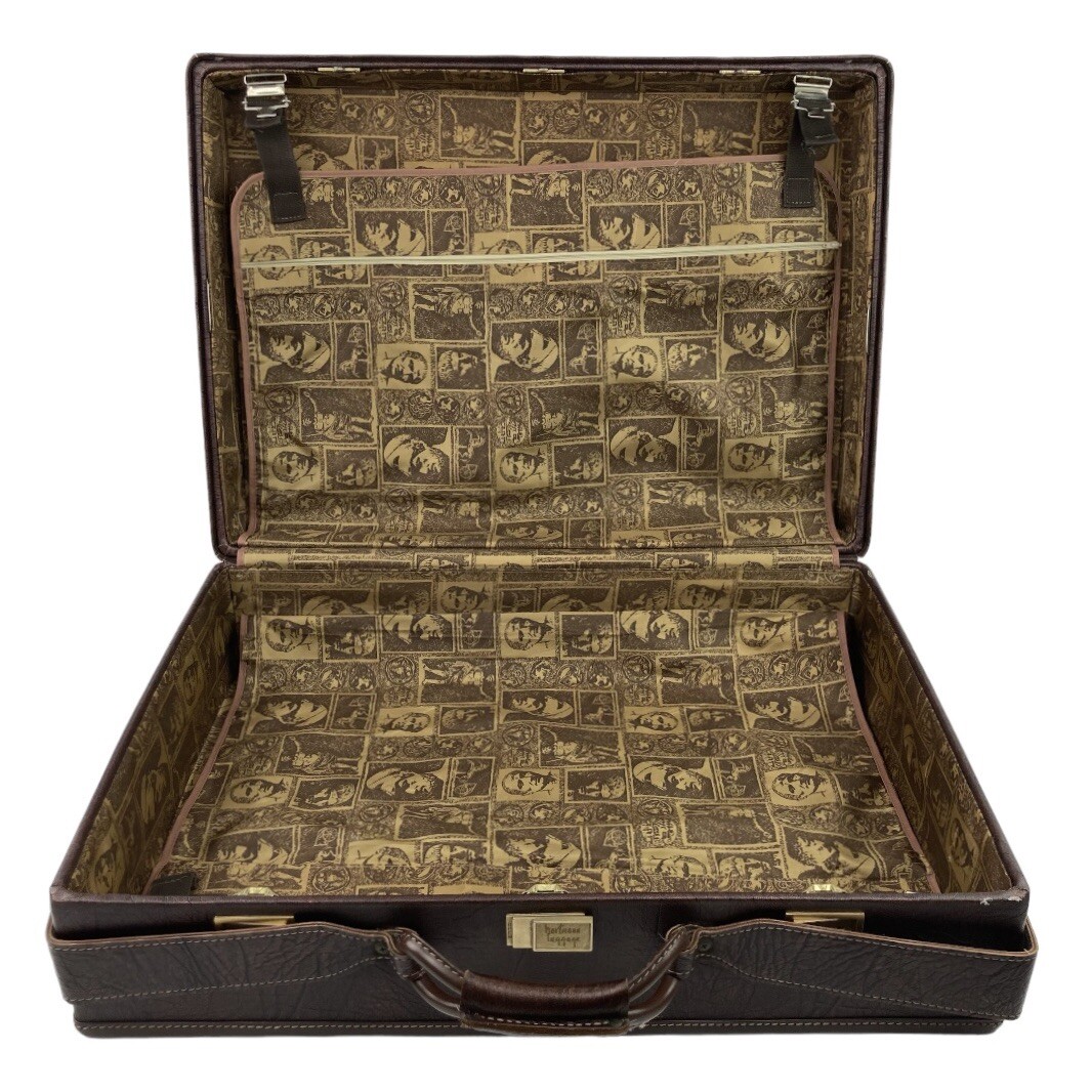 Vintage Hartmann Brown Faux Leather Suitcase 25×18×7 Photo Fabric Interior