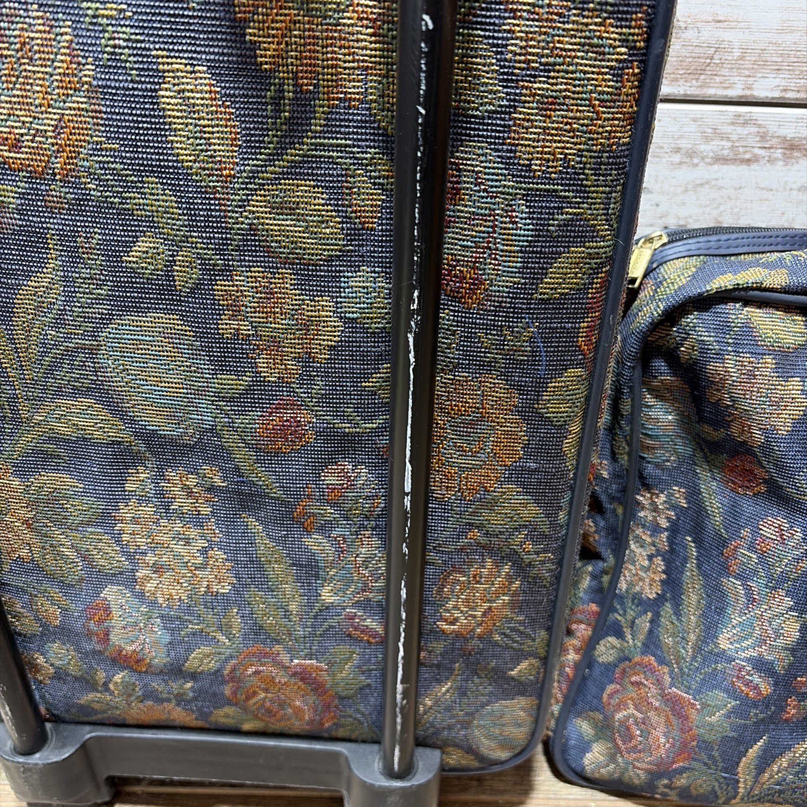 VTG Jaguar 2 Pc. Blue Floral Jacquard J.C. Penney Luggage Set Travel Suitcases