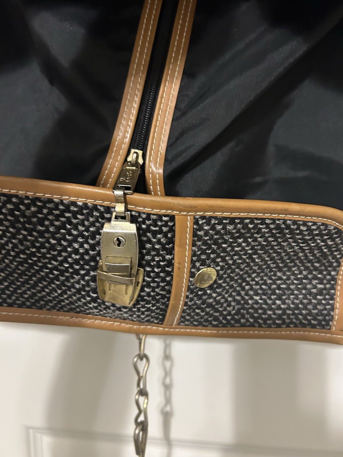 Vtg Oscar De La Renta Tan Green Tweed Folding Garment Bag Designer Luggage NWT
