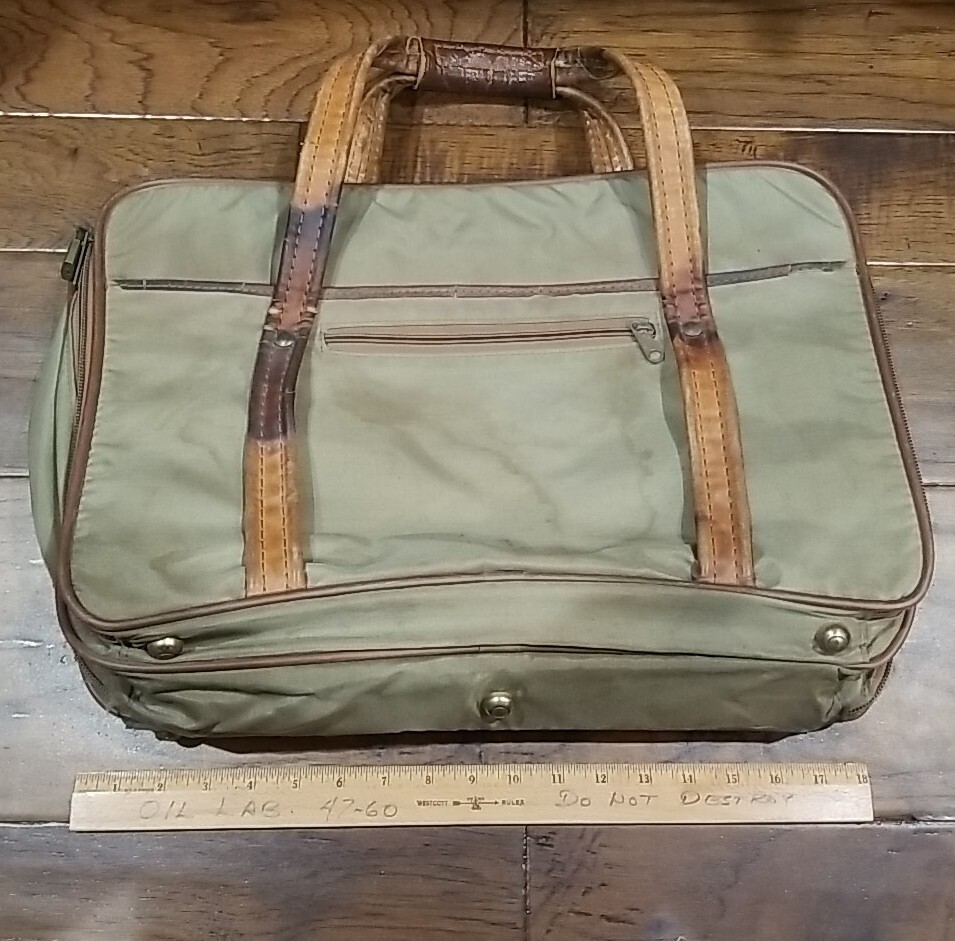 Hartmann Nylon & Leather 21″ 3 Compartment Carry-on Luggage Weekender Bag Olive