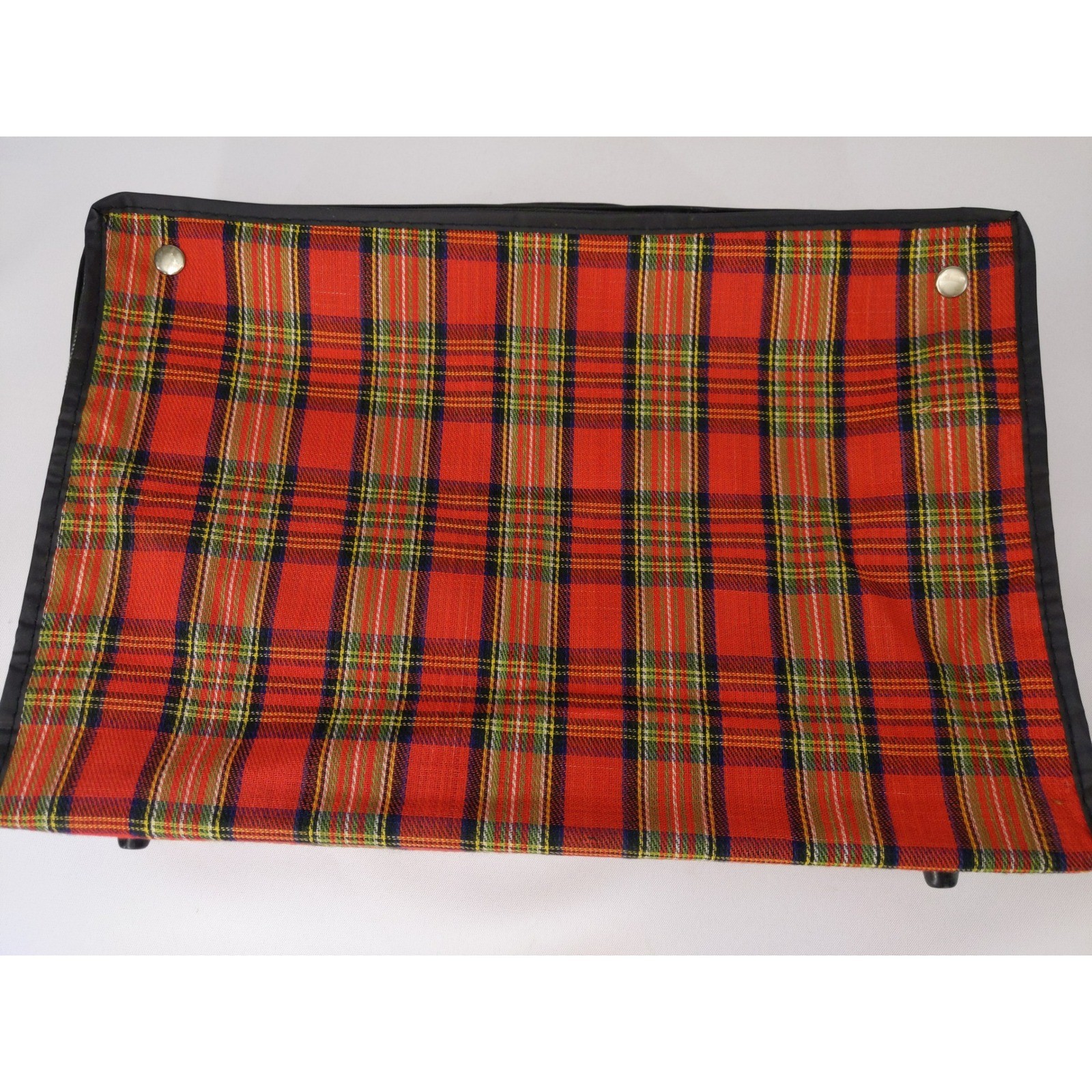 Vintage 60s/70s Suitcase Red Plaid Folding Collapsible Travel Bag Carry On