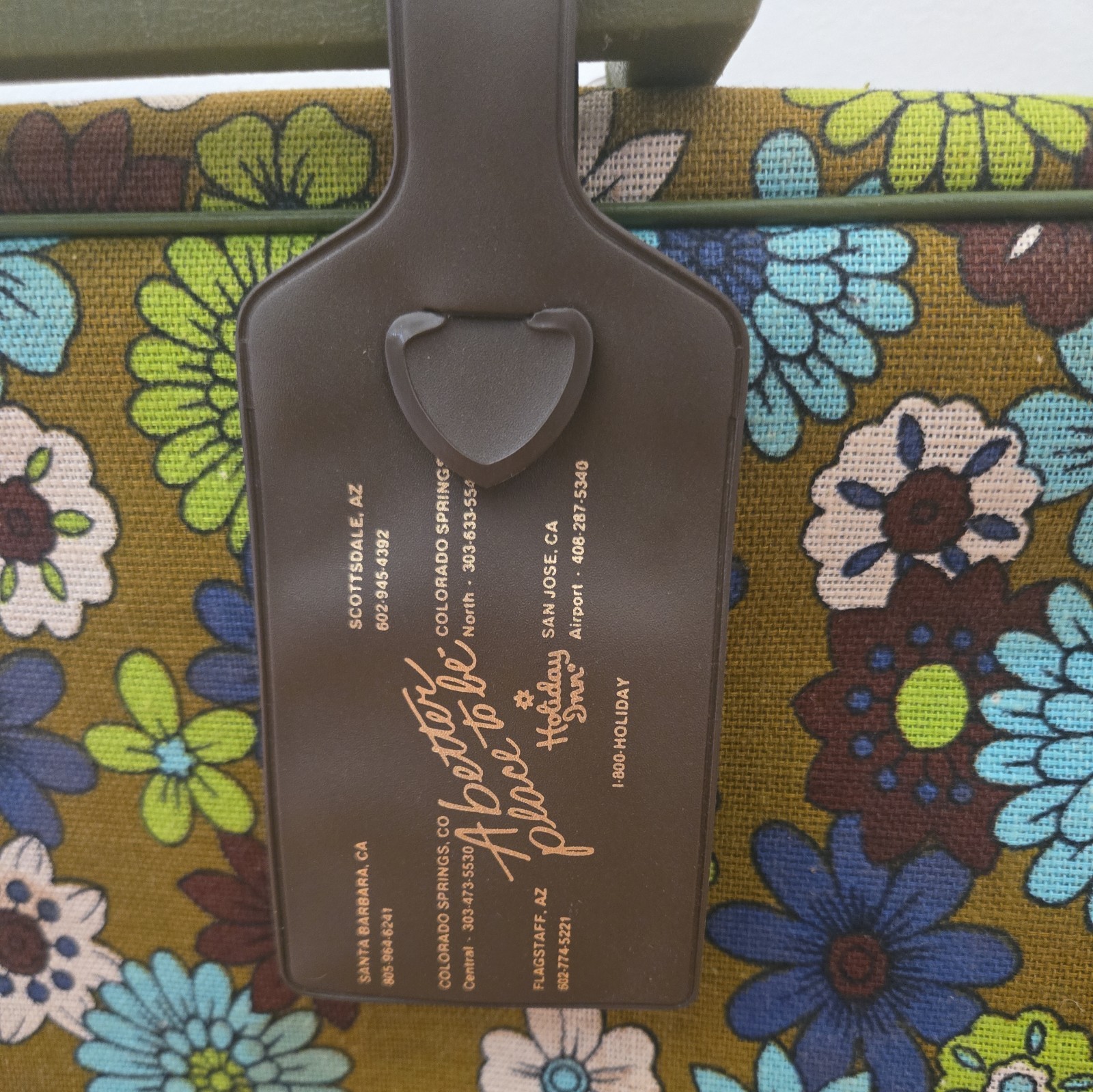 1960s Vintage Bantam Travelware Green Floral Mod Pattern Suitcase Luggage Japan