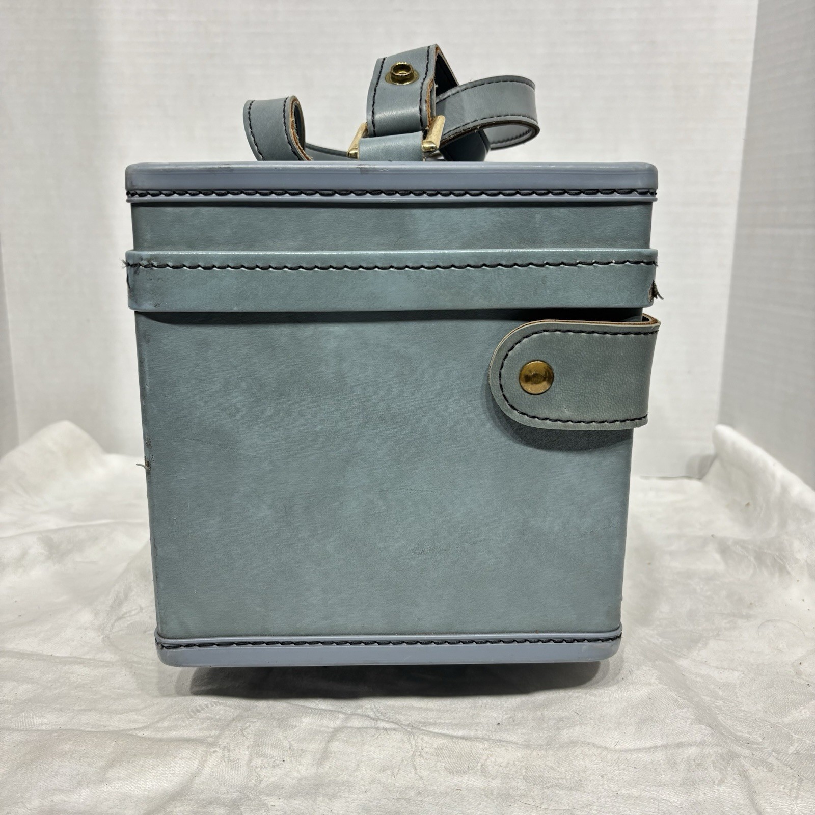 VINTAGE HARTMANN Luggage Leather Overnight Cosmetic Hard Case Travel Bag Blue
