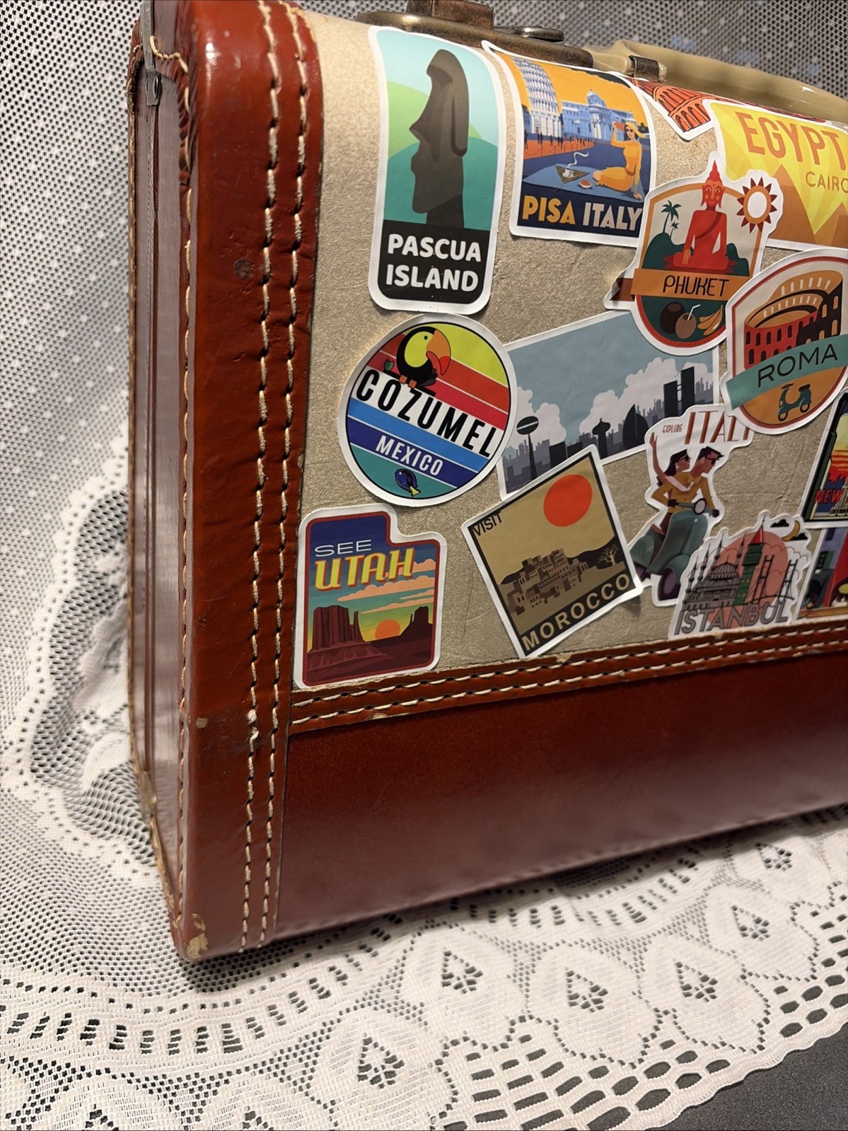Vintage Carry-On Over Nighter Suitcase World Travel Stickers Retirement Party