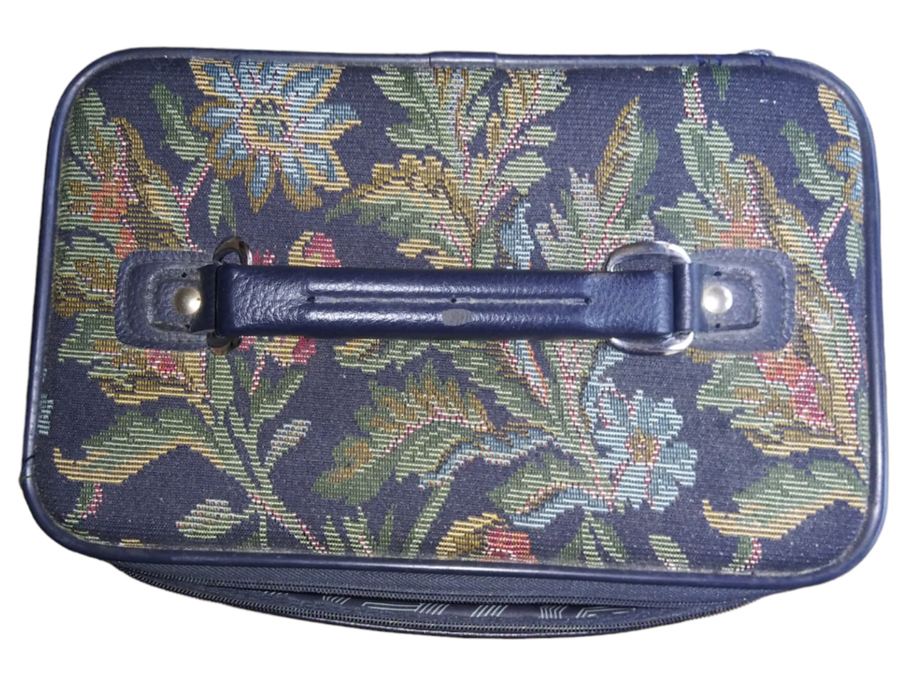 VTG Jordache Floral Tapestry Makeup Bag Green Leaf Travel Tote with Handle