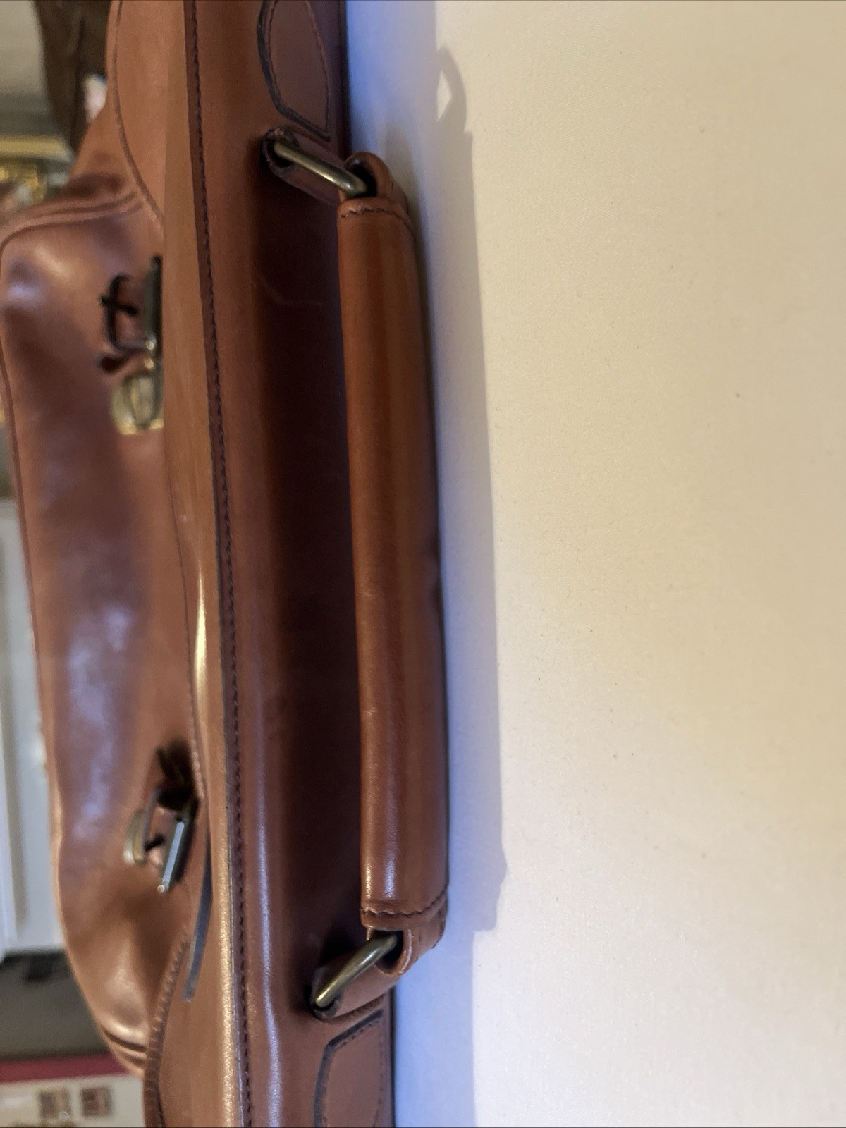 Lands End Vintage Brown Leather Messenger Tote Handbag Travel Briefcase England