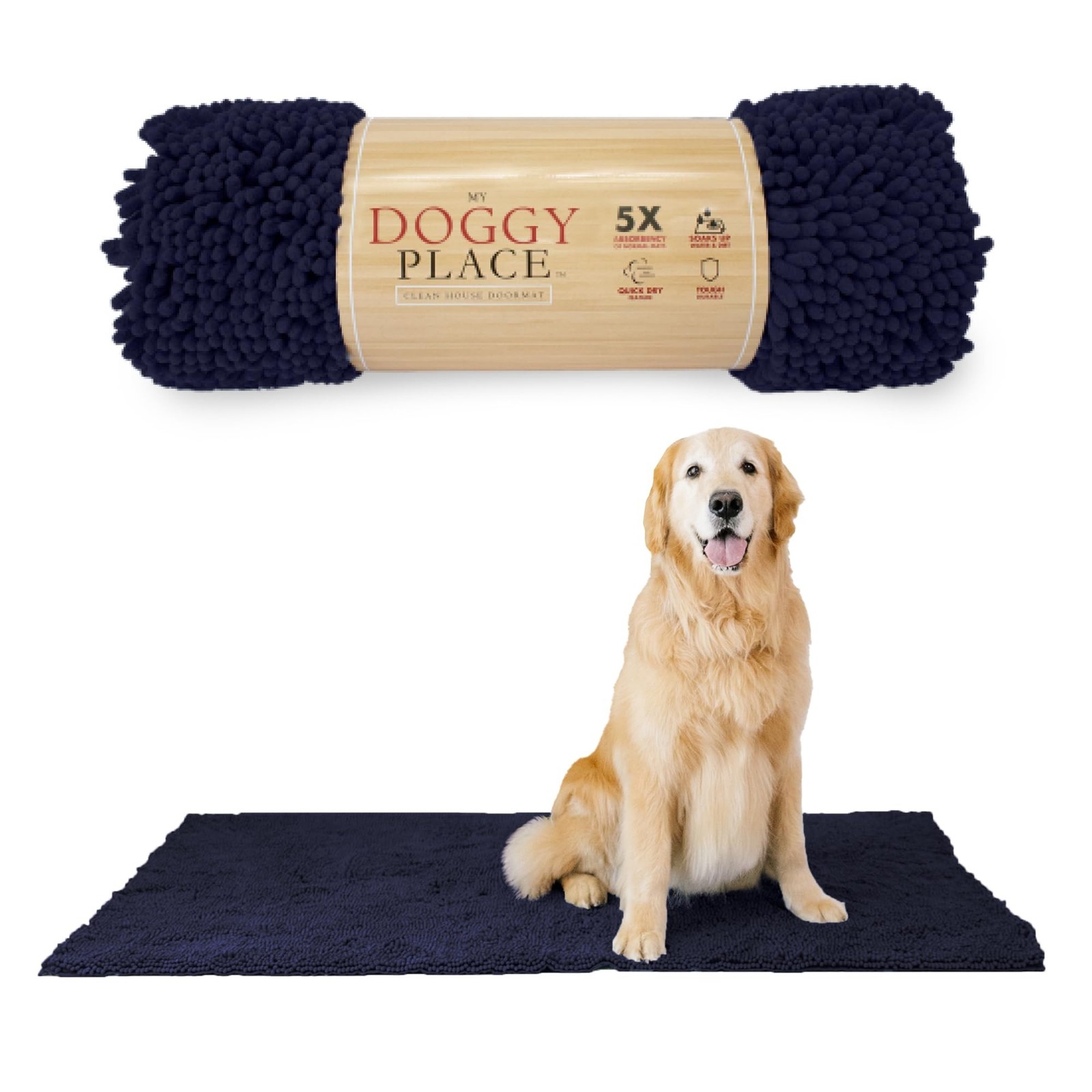 My Doggy Place Dog Mud Mat, 60″ x 36″ Navy Blue – Thick Microfiber Entry R