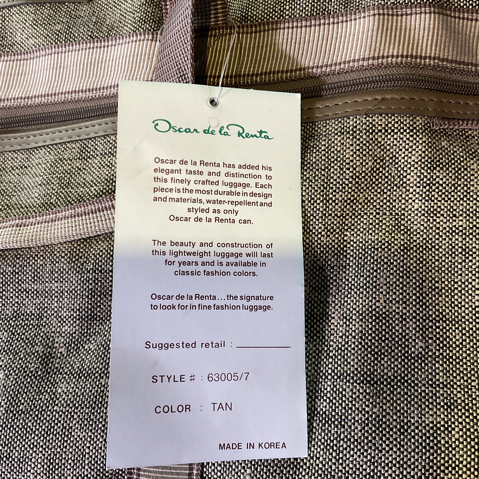 VTG 80’s Oscar De La Renta Tan Tweed Folding Garment Bag Designer Luggage NWT