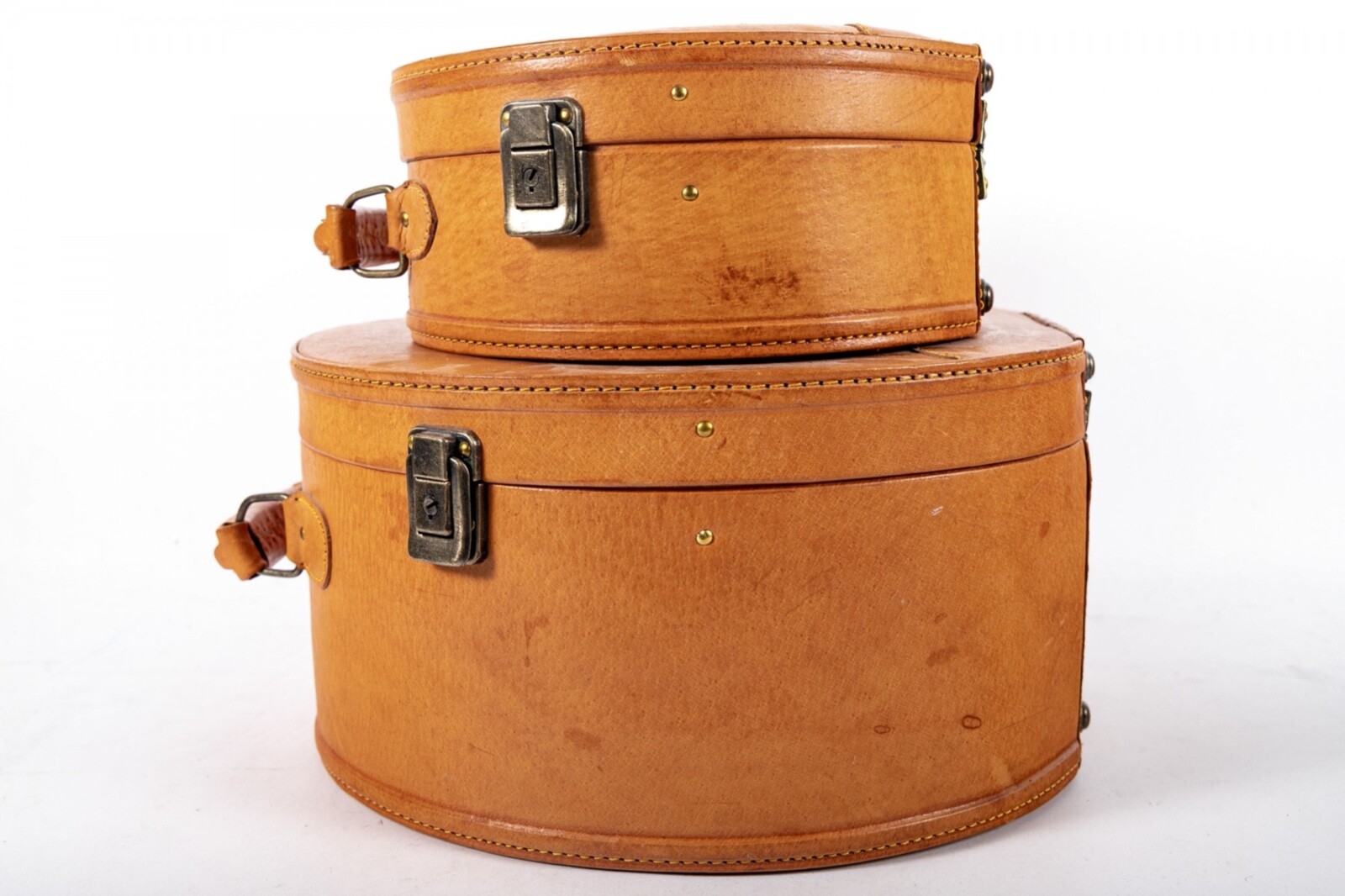 French 1950s Leather Nesting Train Cases—A Pair