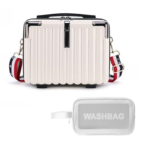 15 Inch Portable Hard Shell Makeup Case, Mini Cosmetic Travel Luggage White