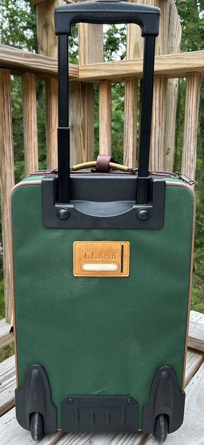 Vintage 80’s LL Bean Rolling Suitcase Luggage Carry On Bag Green Leather Trim