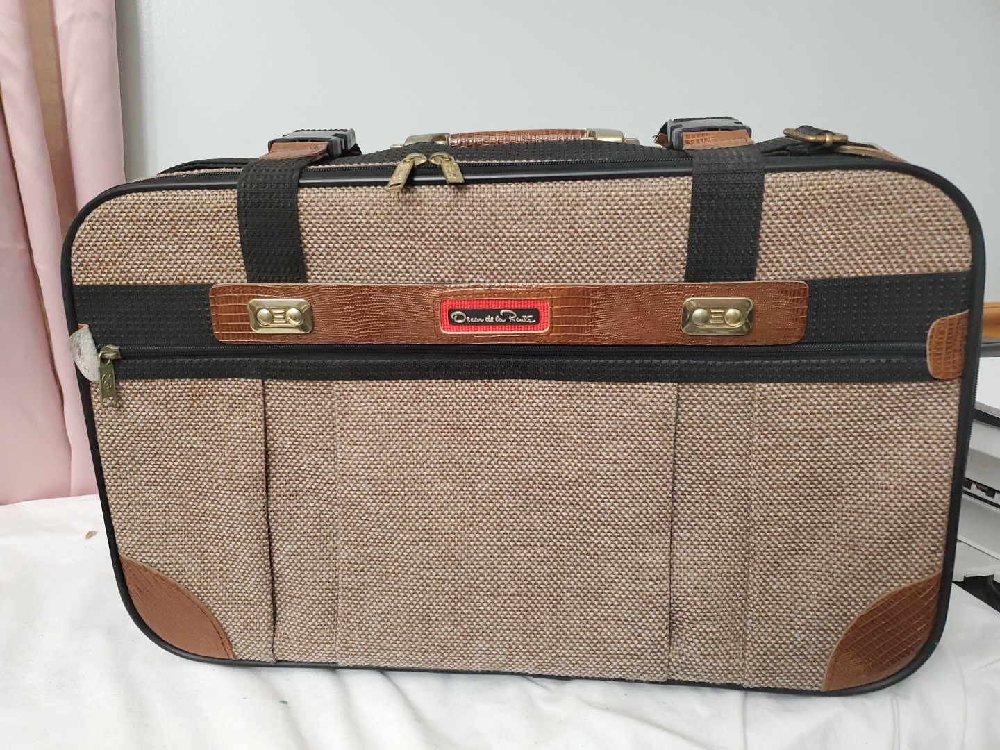 Vintage Oscar de la Renta Leather Nylon Travel Suitcase 21x13x7