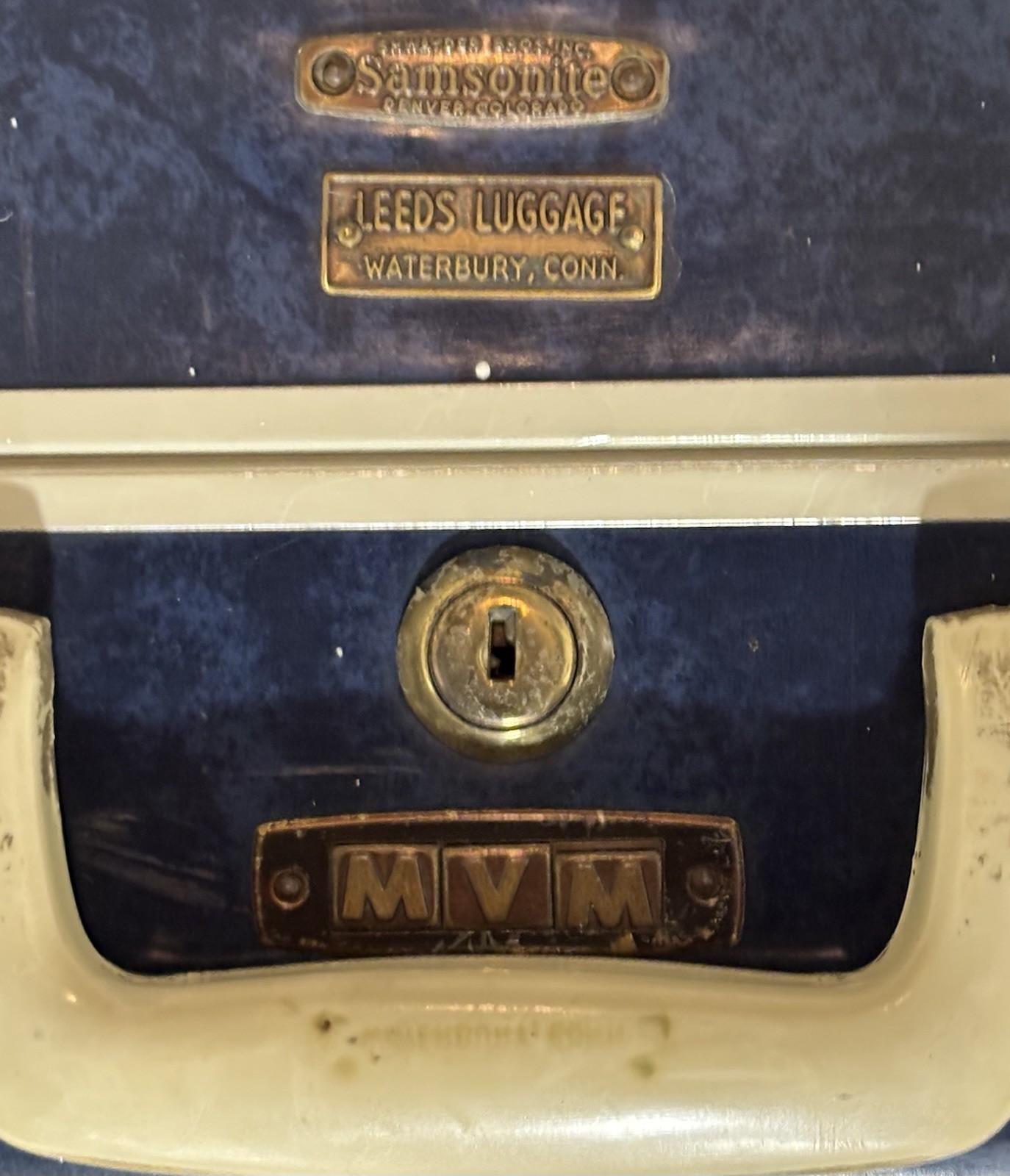 Vintage 50’s Samsonite Shwayder Bros Inc Blue Marble Luggage Suitcase Hard Shell